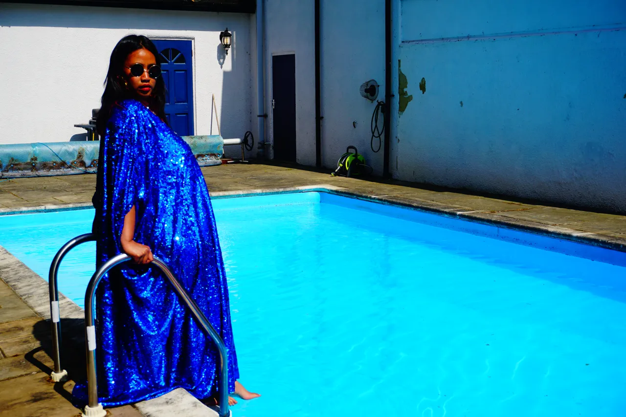 Royal Blue Holographic Sequin Maxi Kaftan Gown / Kimono Robe