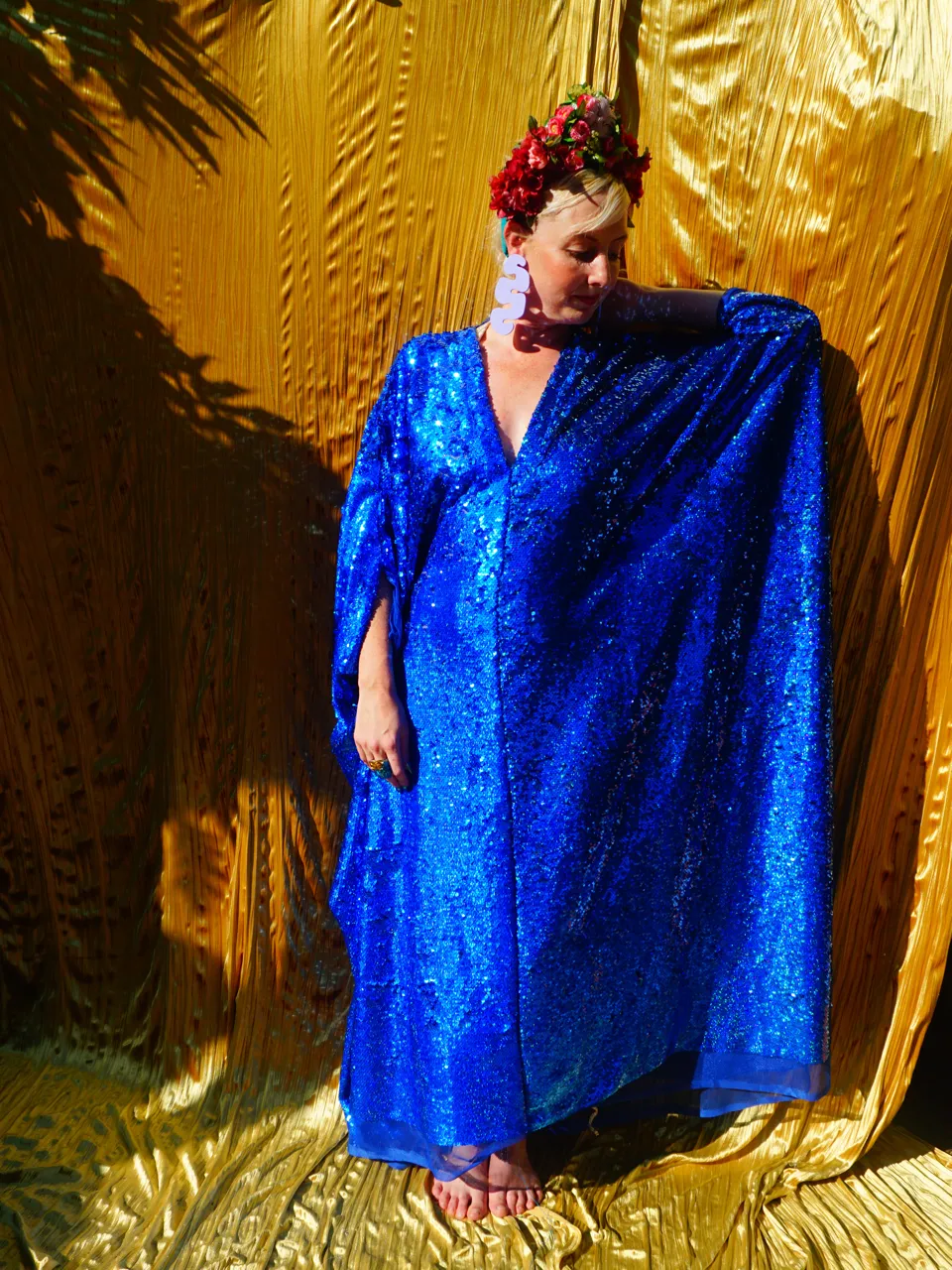 Royal Blue Holographic Sequin Maxi Kaftan Gown / Kimono Robe