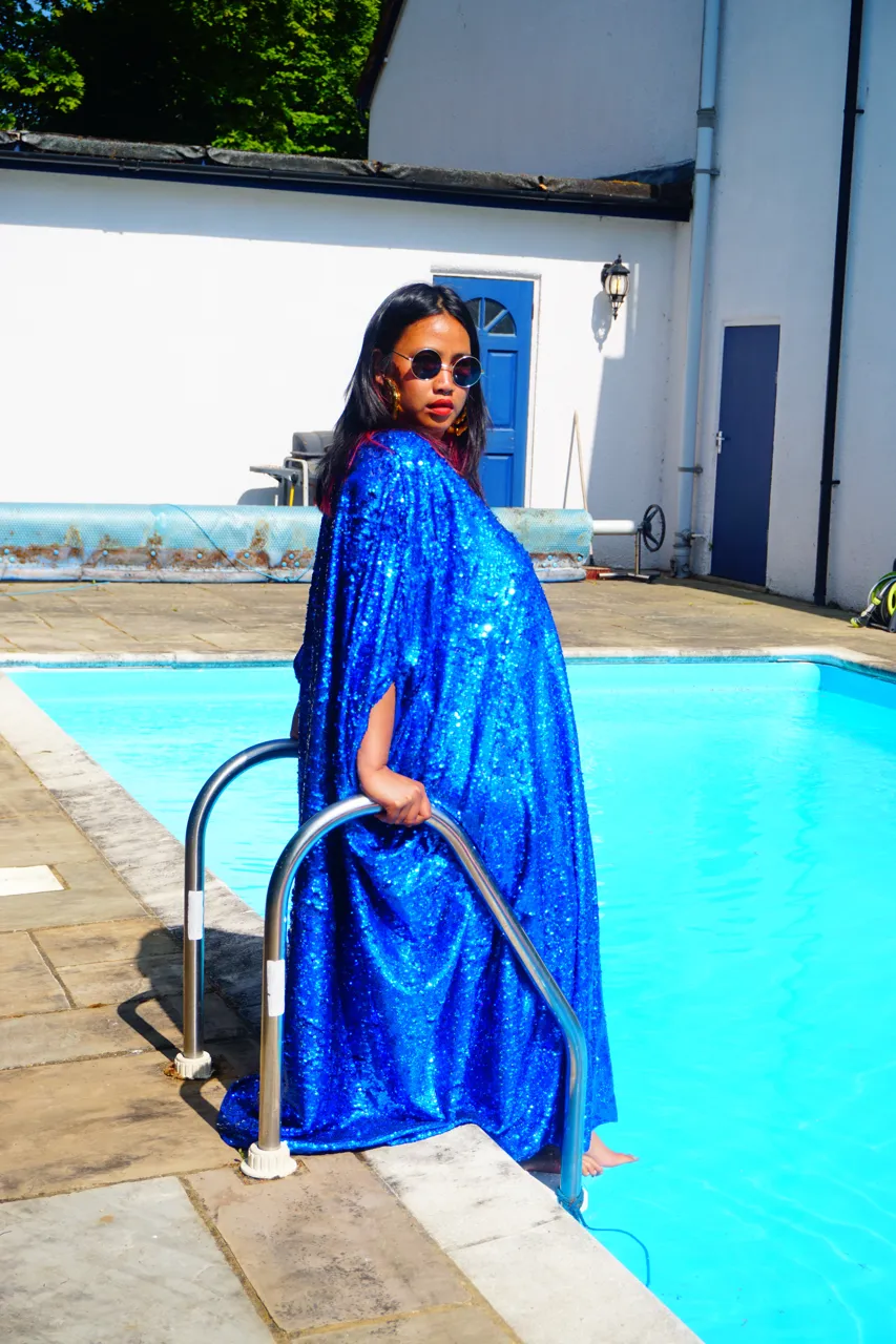 Royal Blue Holographic Sequin Maxi Kaftan Gown / Kimono Robe