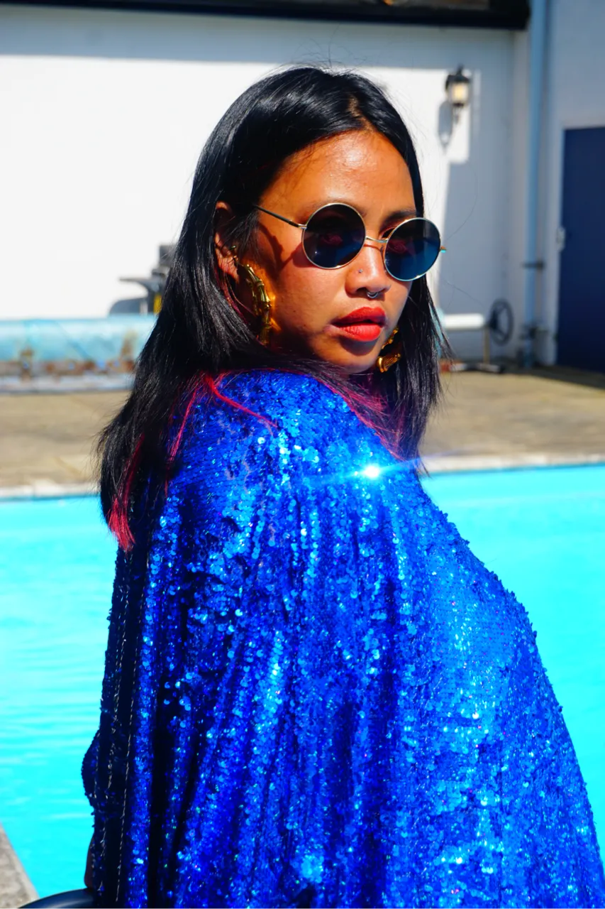 Royal Blue Holographic Sequin Maxi Kaftan Gown / Kimono Robe