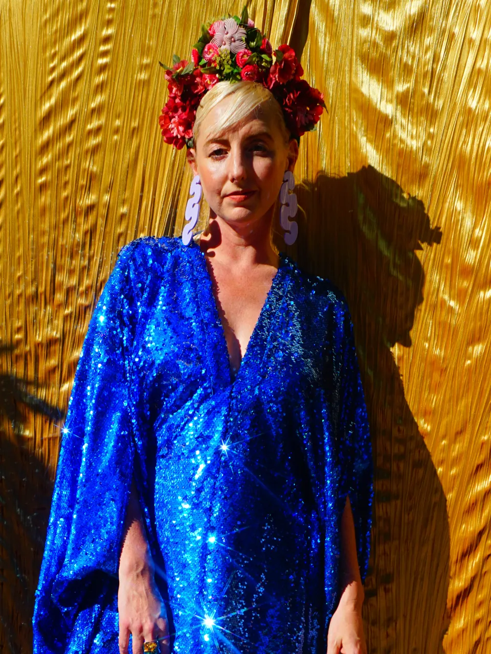 Royal Blue Holographic Sequin Maxi Kaftan Gown / Kimono Robe