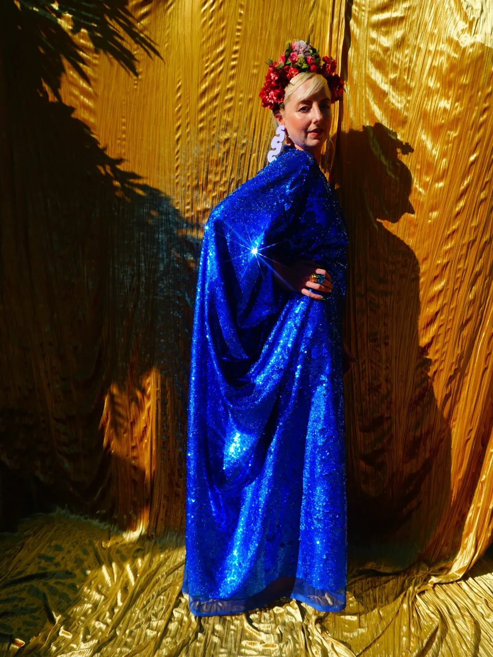 Royal Blue Holographic Sequin Maxi Kaftan Gown / Kimono Robe