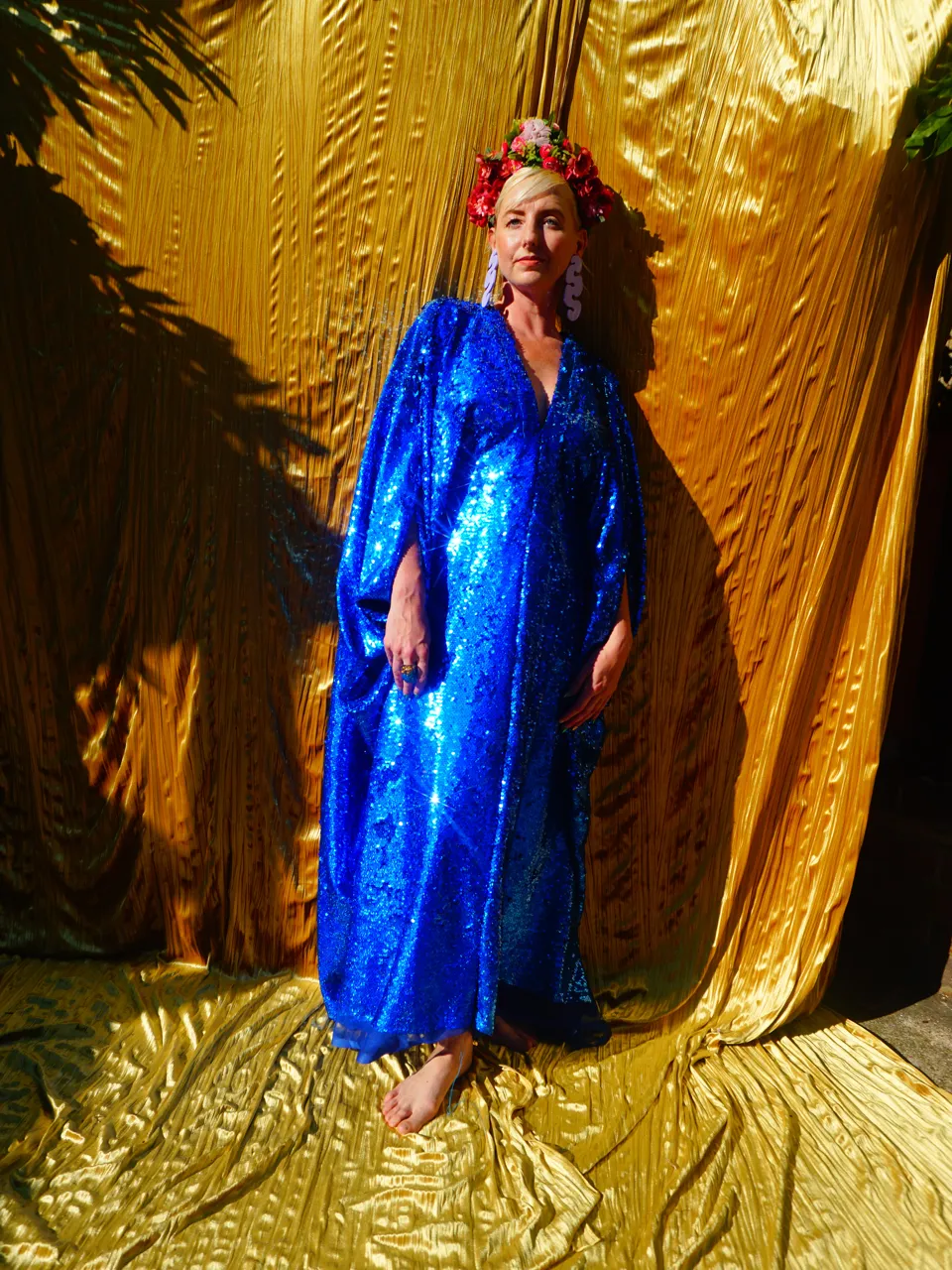 Royal Blue Holographic Sequin Maxi Kaftan Gown / Kimono Robe