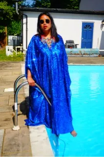 Royal Blue Holographic Sequin Maxi Kaftan Gown / Kimono Robe