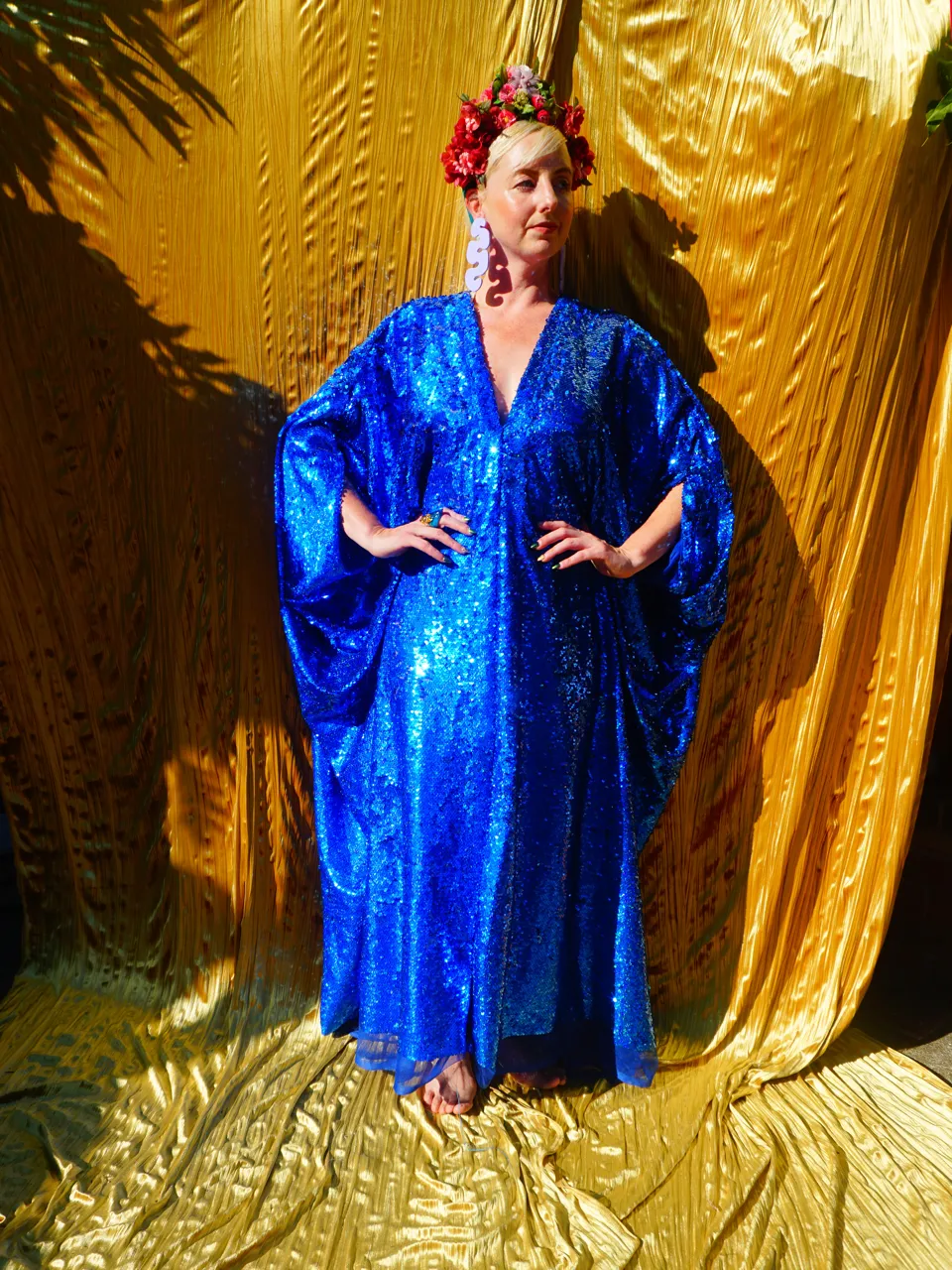 Royal Blue Holographic Sequin Maxi Kaftan Gown / Kimono Robe