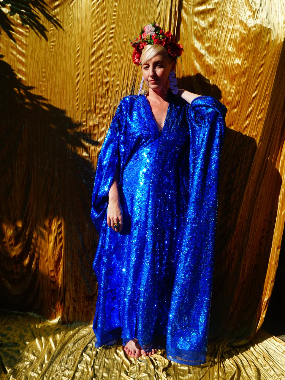 Royal Blue Holographic Sequin Maxi Kaftan Gown / Kimono Robe