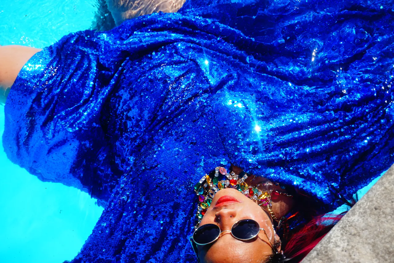 Royal Blue Holographic Sequin Maxi Kaftan Gown / Kimono Robe