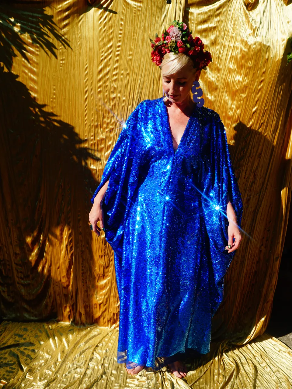 Royal Blue Holographic Sequin Maxi Kaftan Gown / Kimono Robe