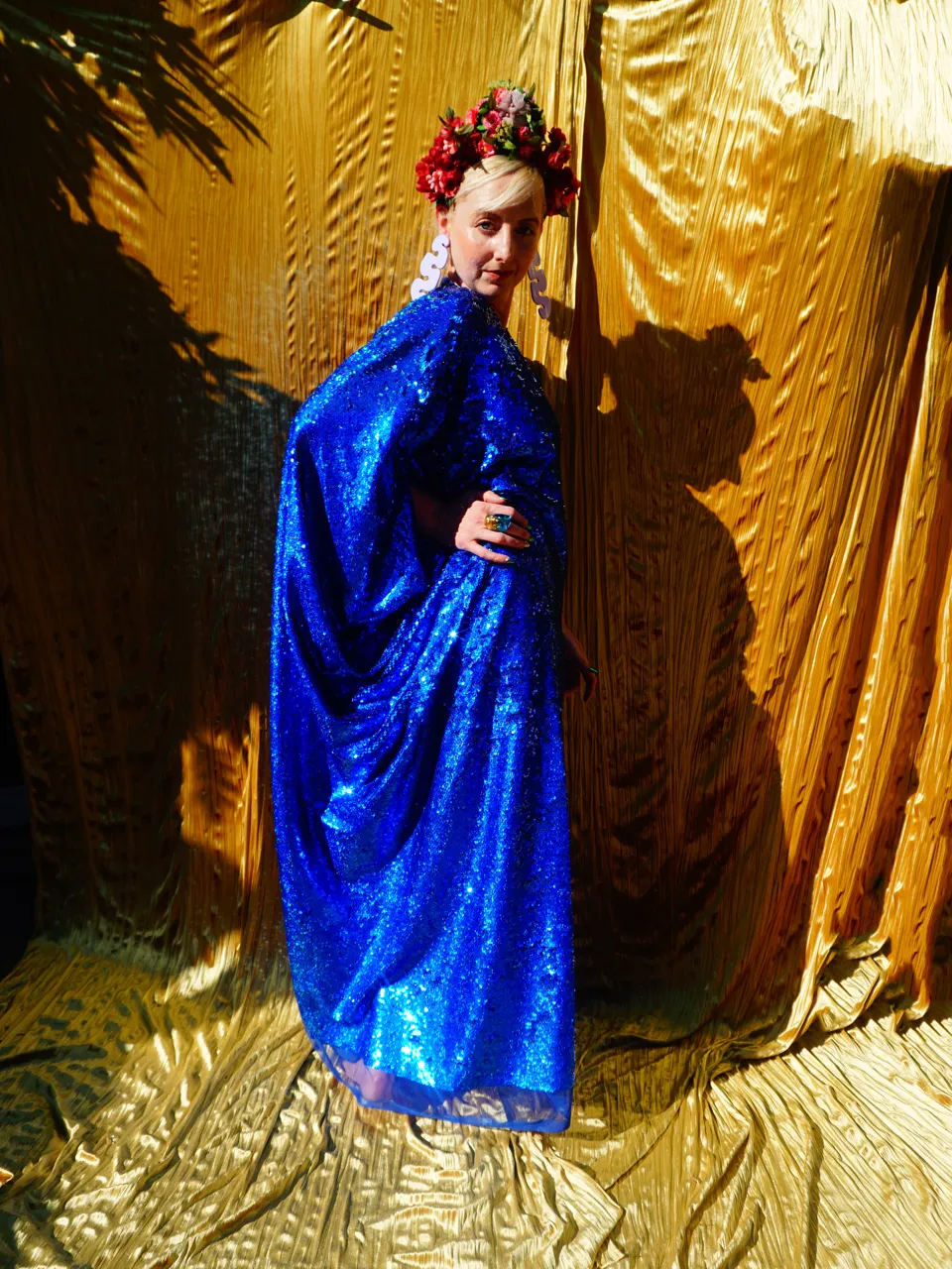 Royal Blue Holographic Sequin Maxi Kaftan Gown / Kimono Robe