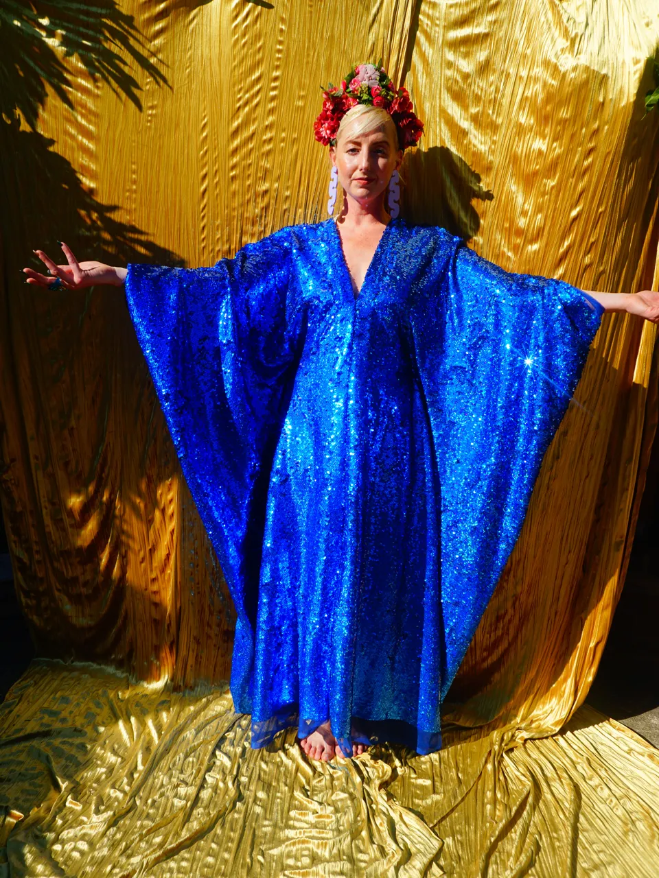 Royal Blue Holographic Sequin Maxi Kaftan Gown / Kimono Robe