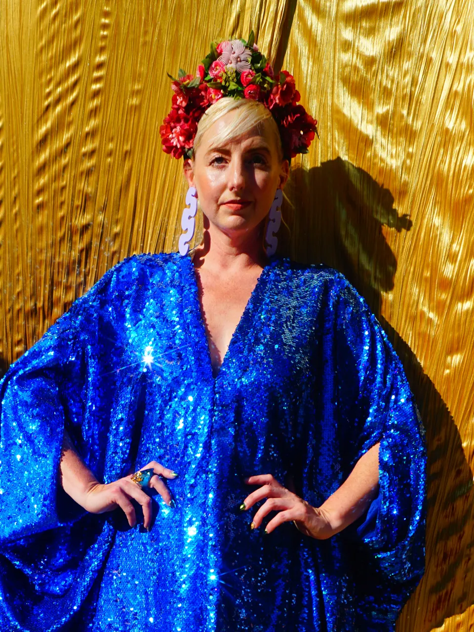 Royal Blue Holographic Sequin Maxi Kaftan Gown / Kimono Robe
