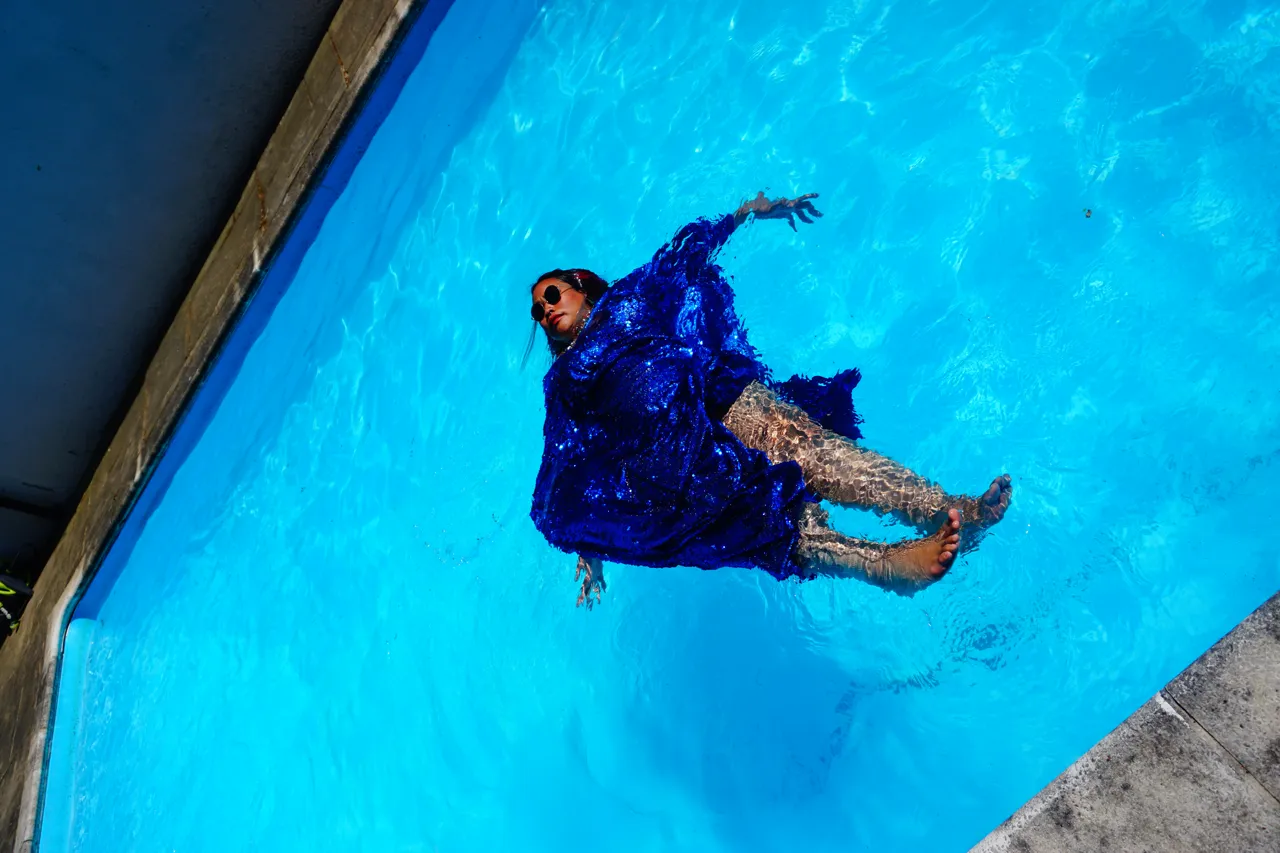 Royal Blue Holographic Sequin Maxi Kaftan Gown / Kimono Robe