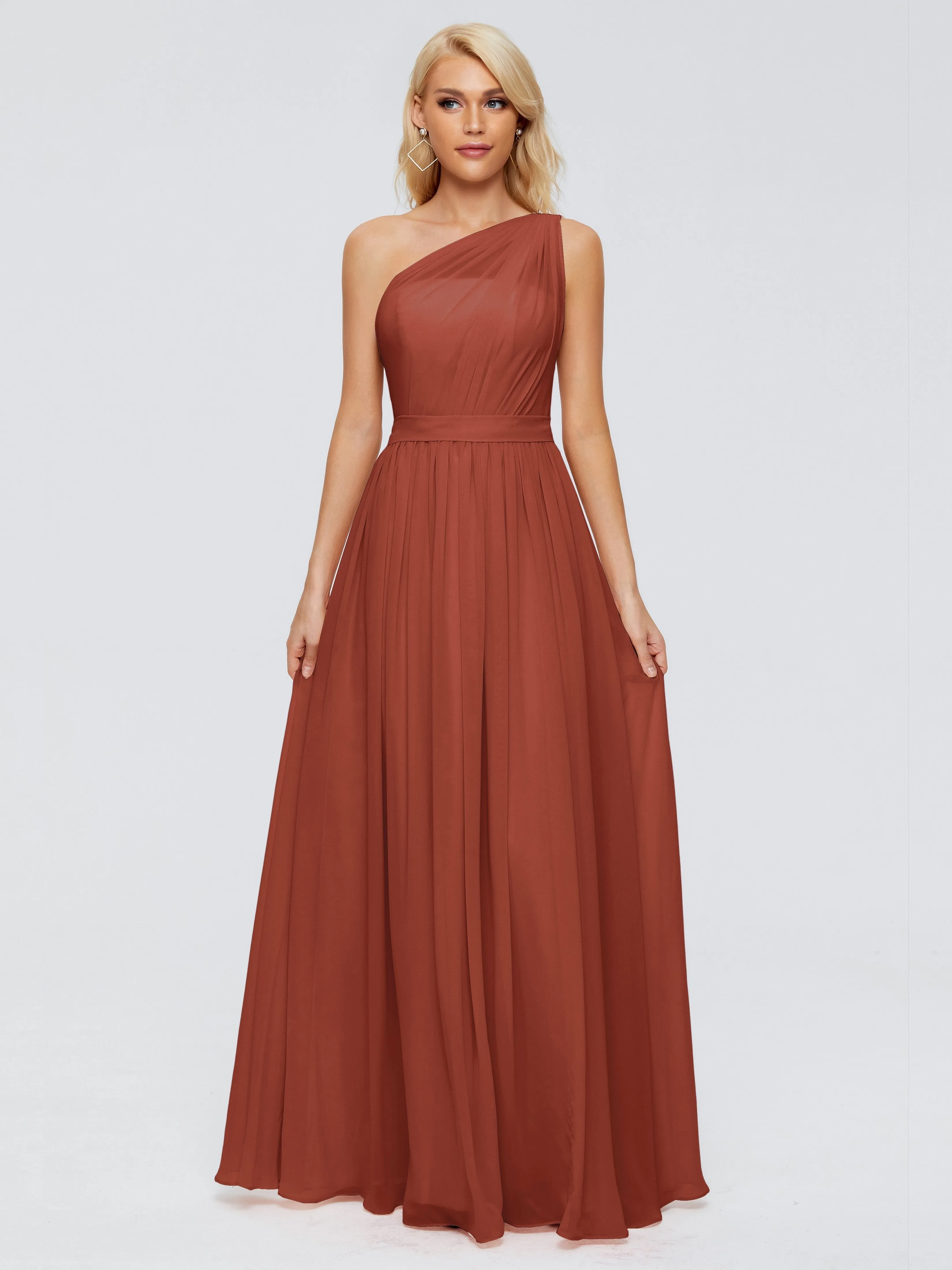 Rust Bridesmaid Dresses Arabella One Shoulder Sash Bridesmaid Dresses