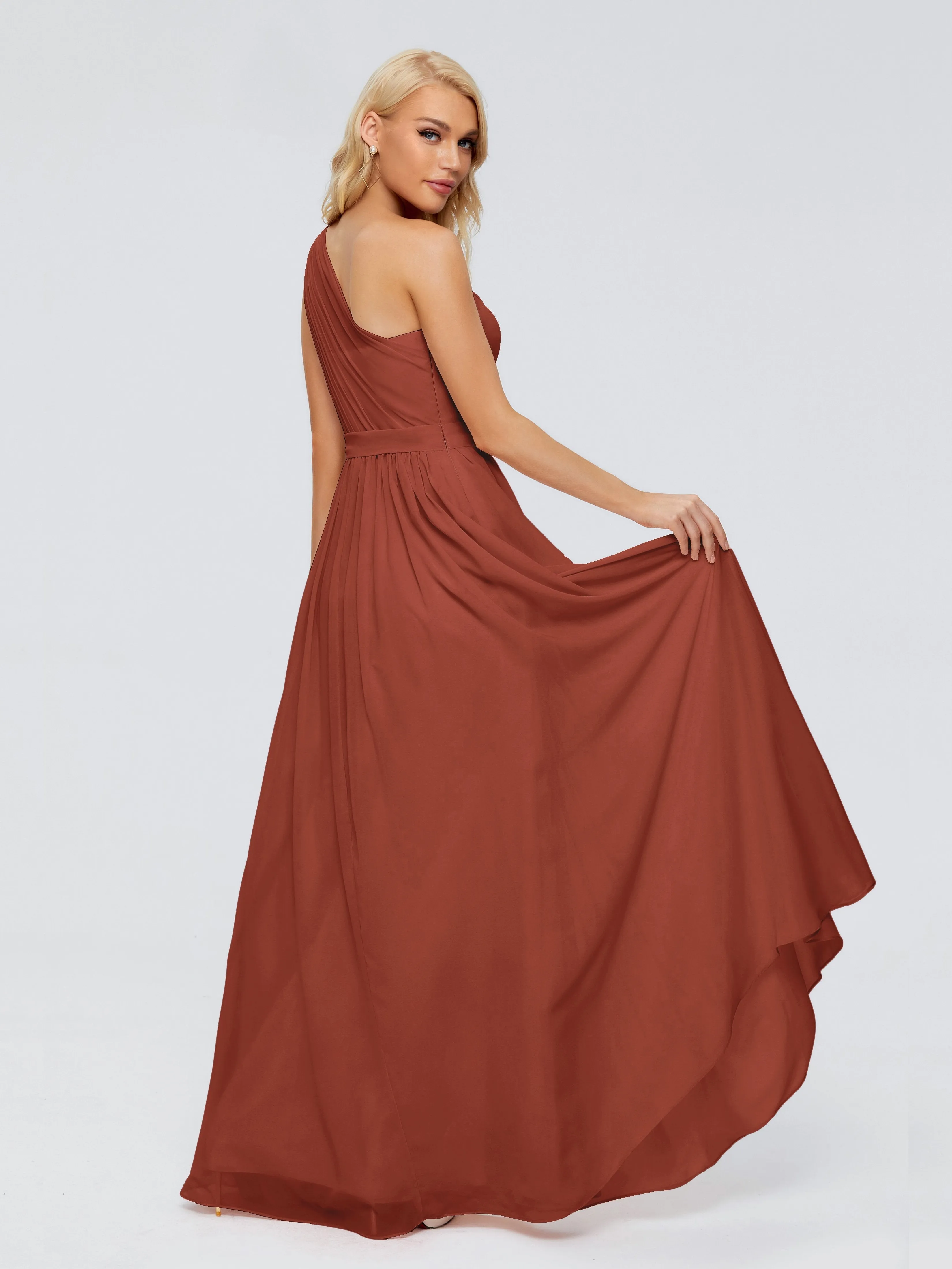 Rust Bridesmaid Dresses Arabella One Shoulder Sash Bridesmaid Dresses