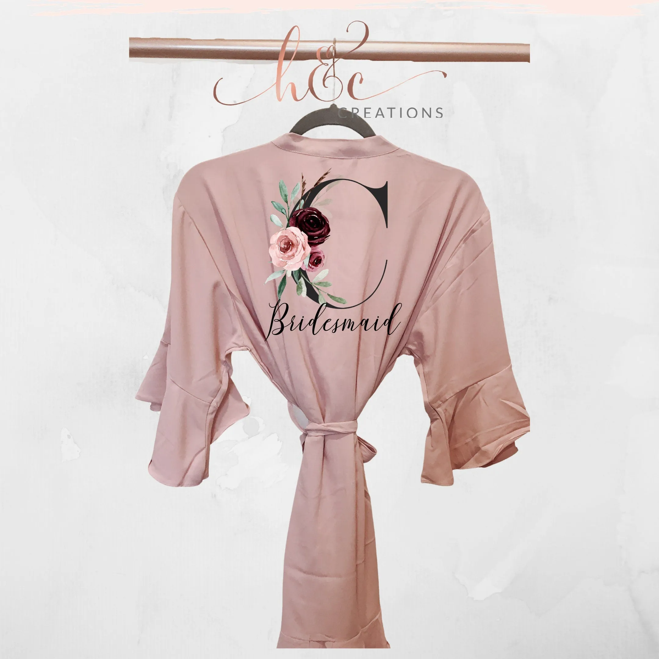 Satin Ruffle Bridesmaids Robes, Ruffle Sleeves Satin Robe Set, Customized Robes for Bridesmaid Proposal, Mauve Ruffle Robe