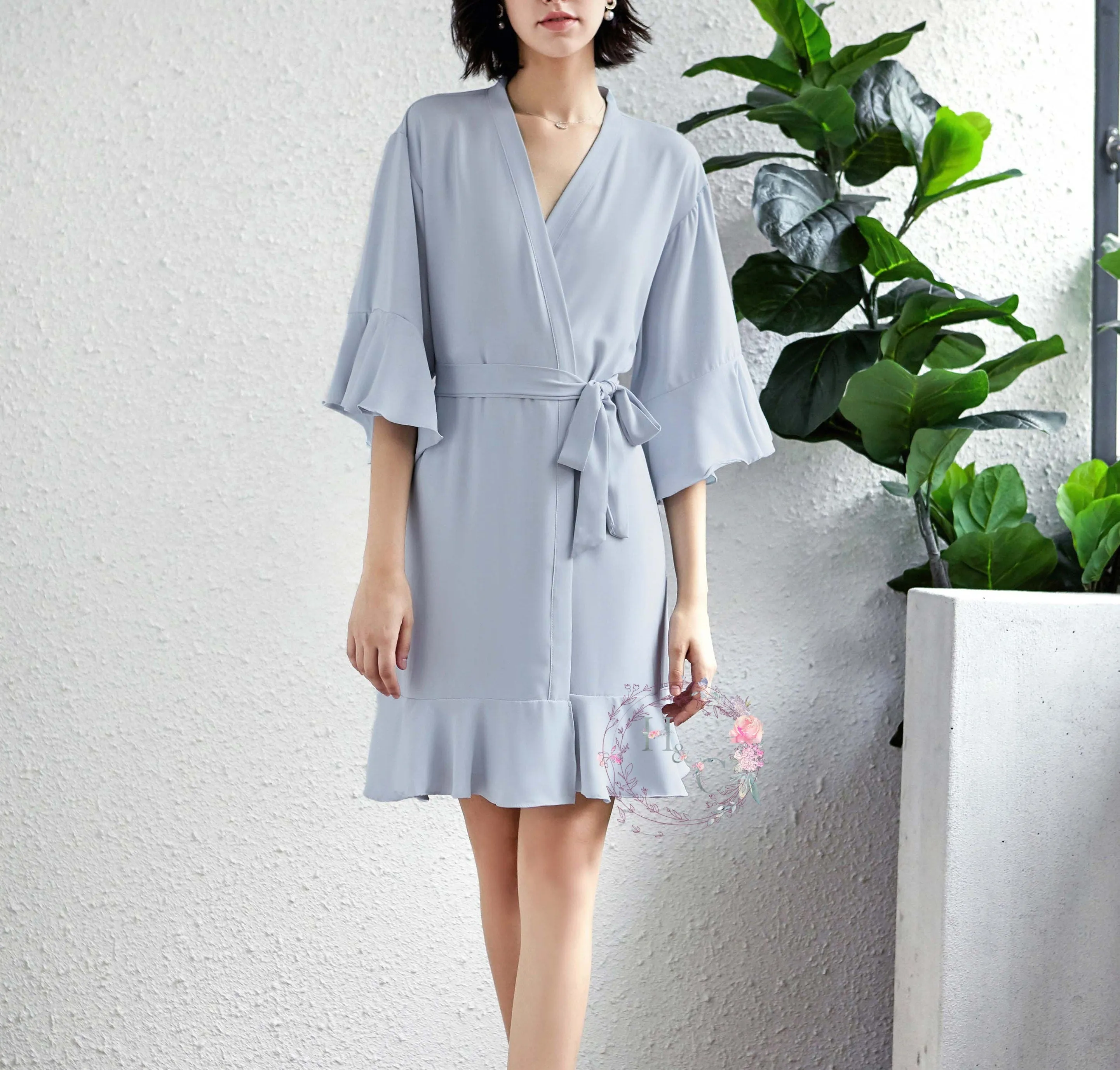 Satin Ruffle Bridesmaids Robes, Ruffle Sleeves Satin Robe Set, Customized Robes for Bridesmaid Proposal, Mauve Ruffle Robe