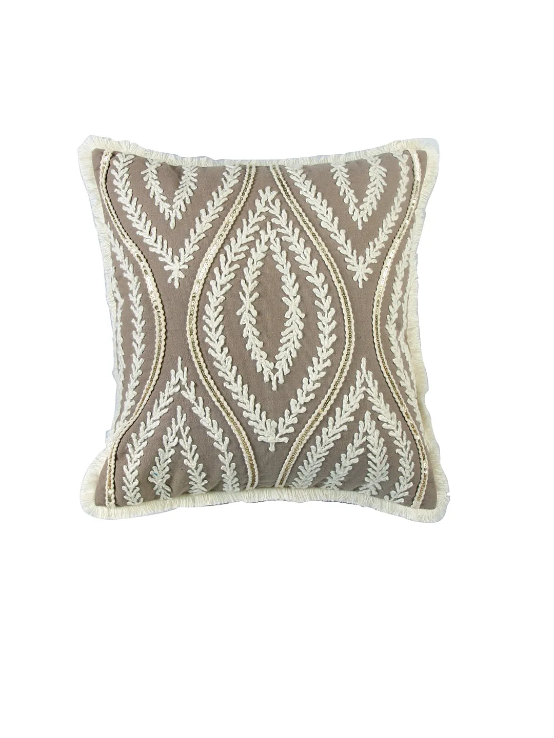 Set of 5 Serene Leaf Hand Embroidery with Ecru & Bling Gold Foil 40x40 CM Cushion Covers