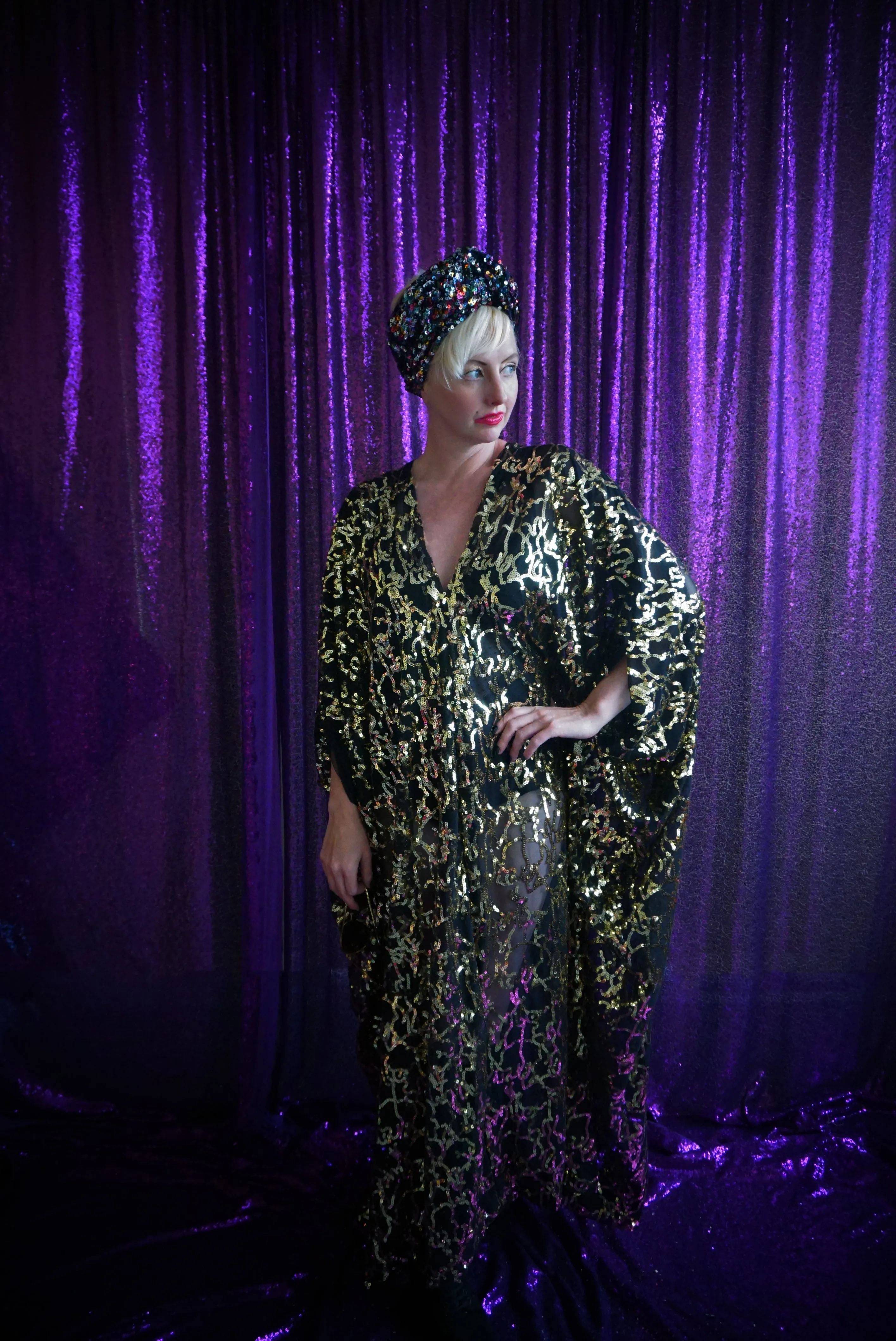 Shimmering Gold sequin Kaftan Gown / Kimono Robe