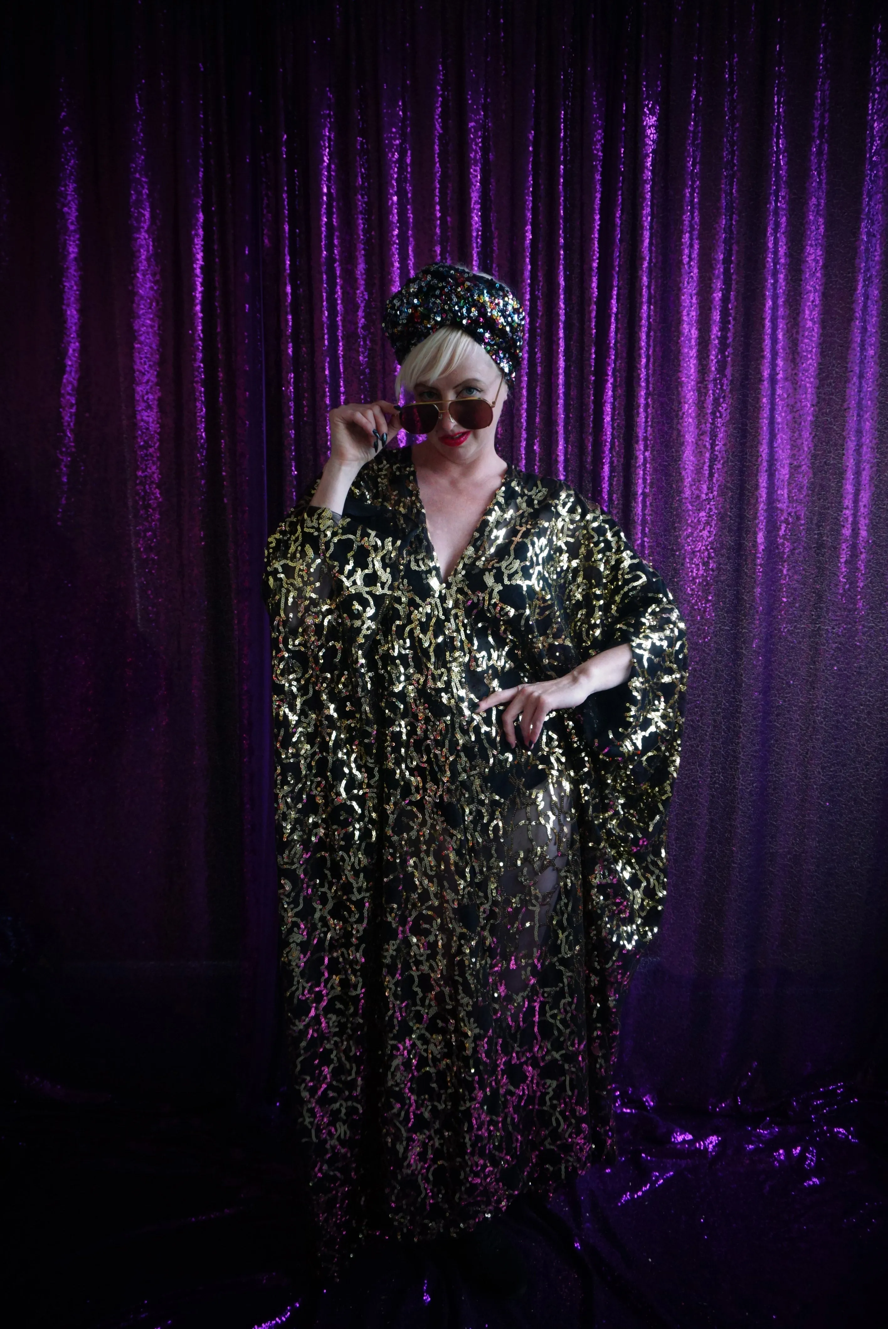 Shimmering Gold sequin Kaftan Gown / Kimono Robe
