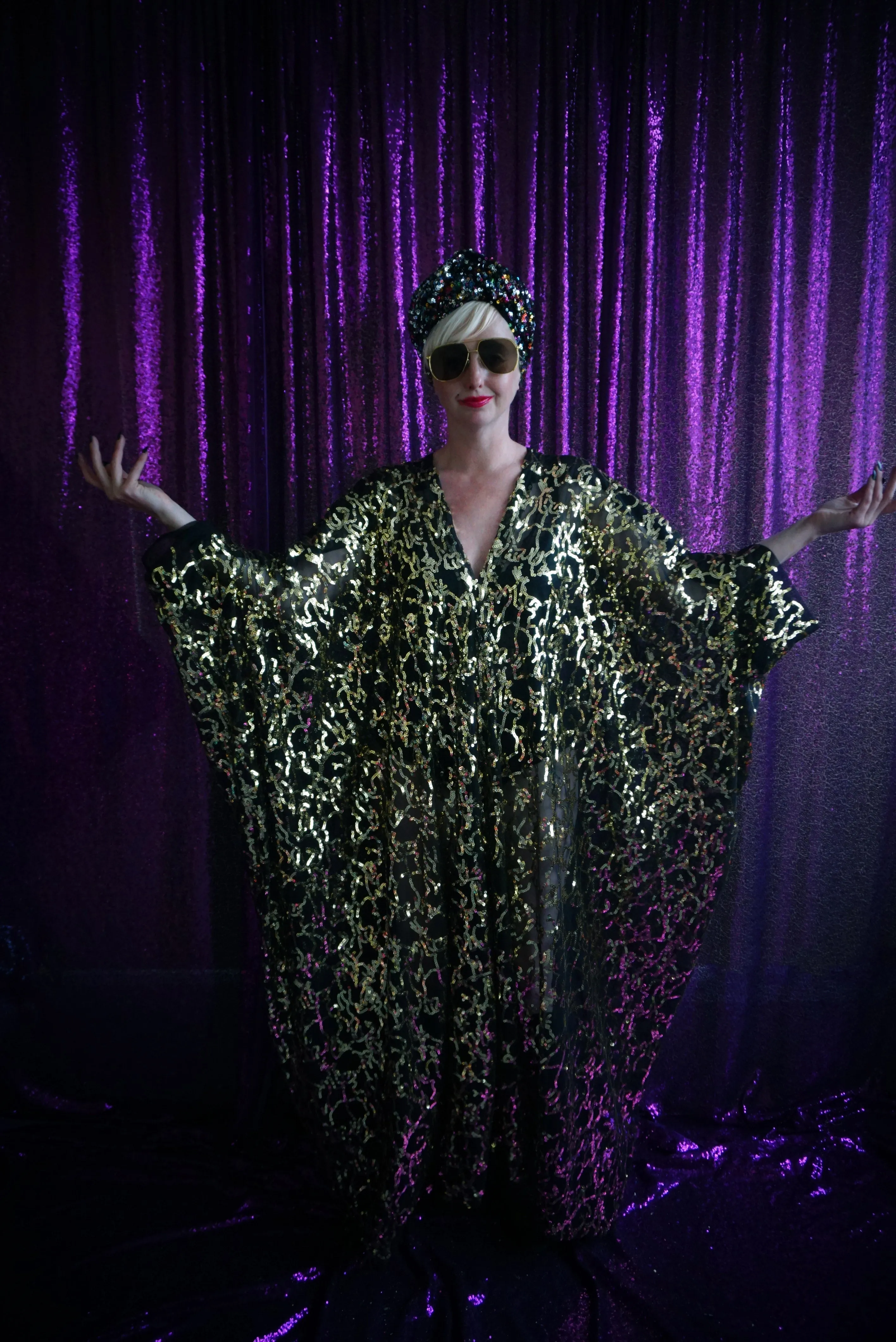 Shimmering Gold sequin Kaftan Gown / Kimono Robe