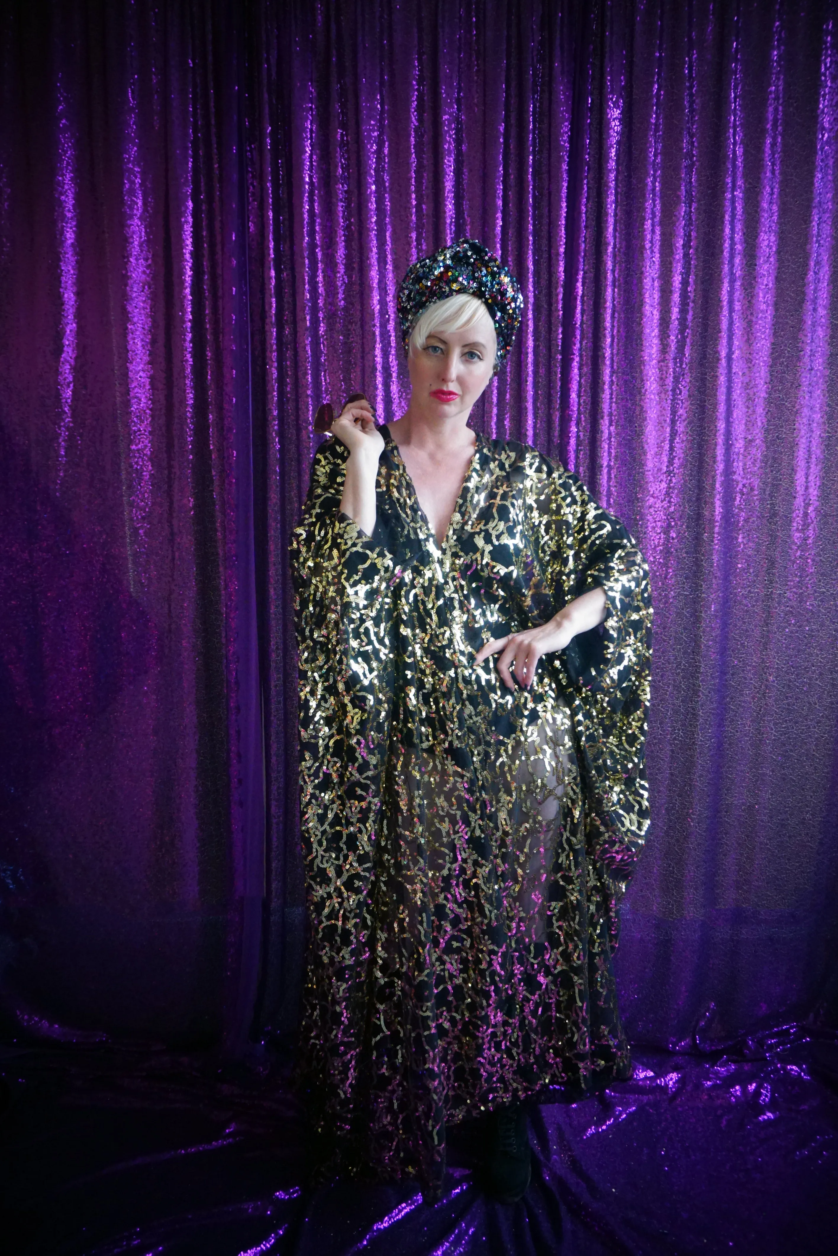 Shimmering Gold sequin Kaftan Gown / Kimono Robe