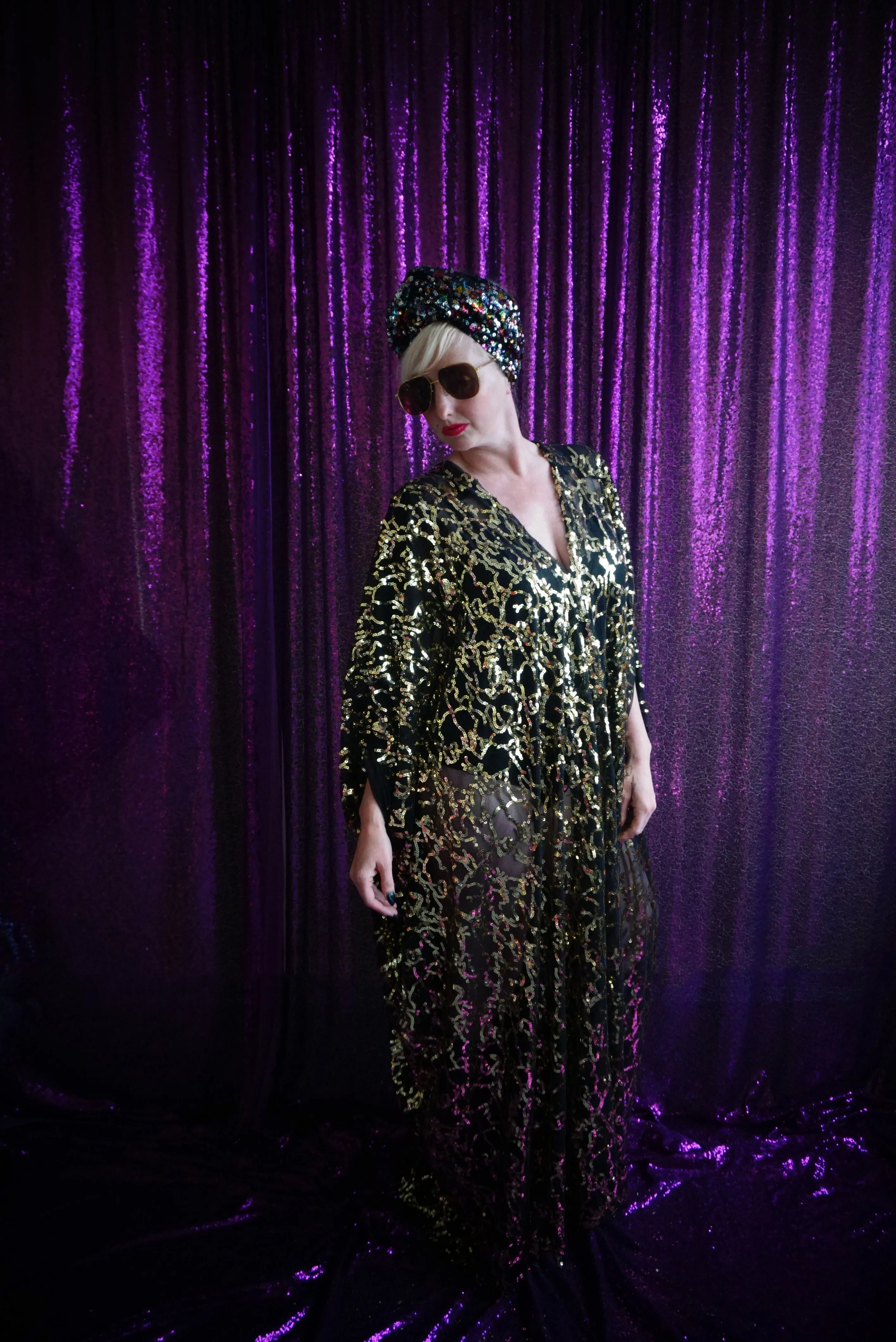 Shimmering Gold sequin Kaftan Gown / Kimono Robe