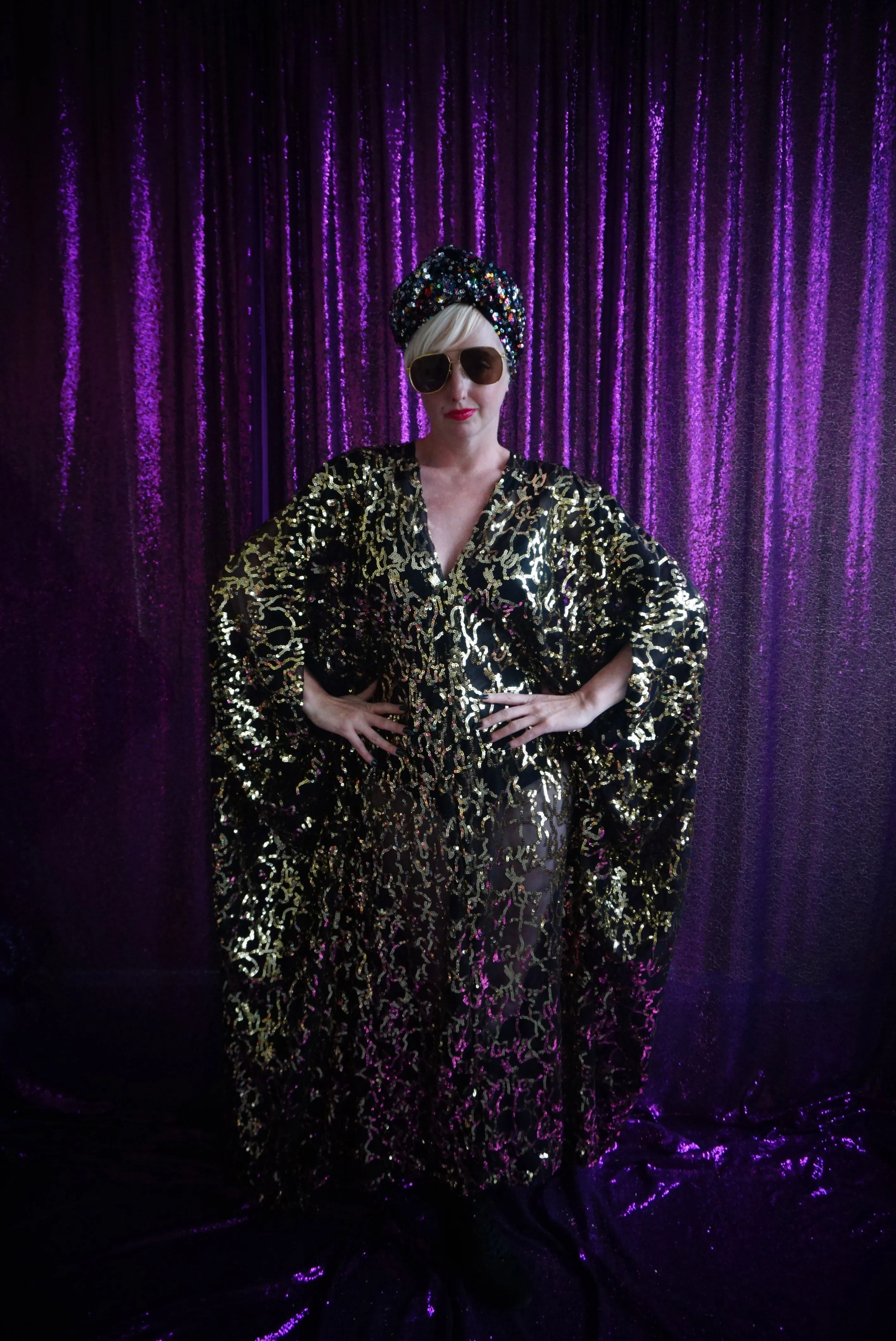 Shimmering Gold sequin Kaftan Gown / Kimono Robe
