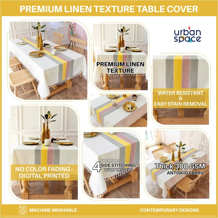 Sicilia Anti Skid & Water resistant Linen textured table cloth for dining table, table cover for center table  -Yellow Grey