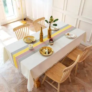 Sicilia Anti Skid & Water resistant Linen textured table cloth for dining table, table cover for center table  -Yellow Grey