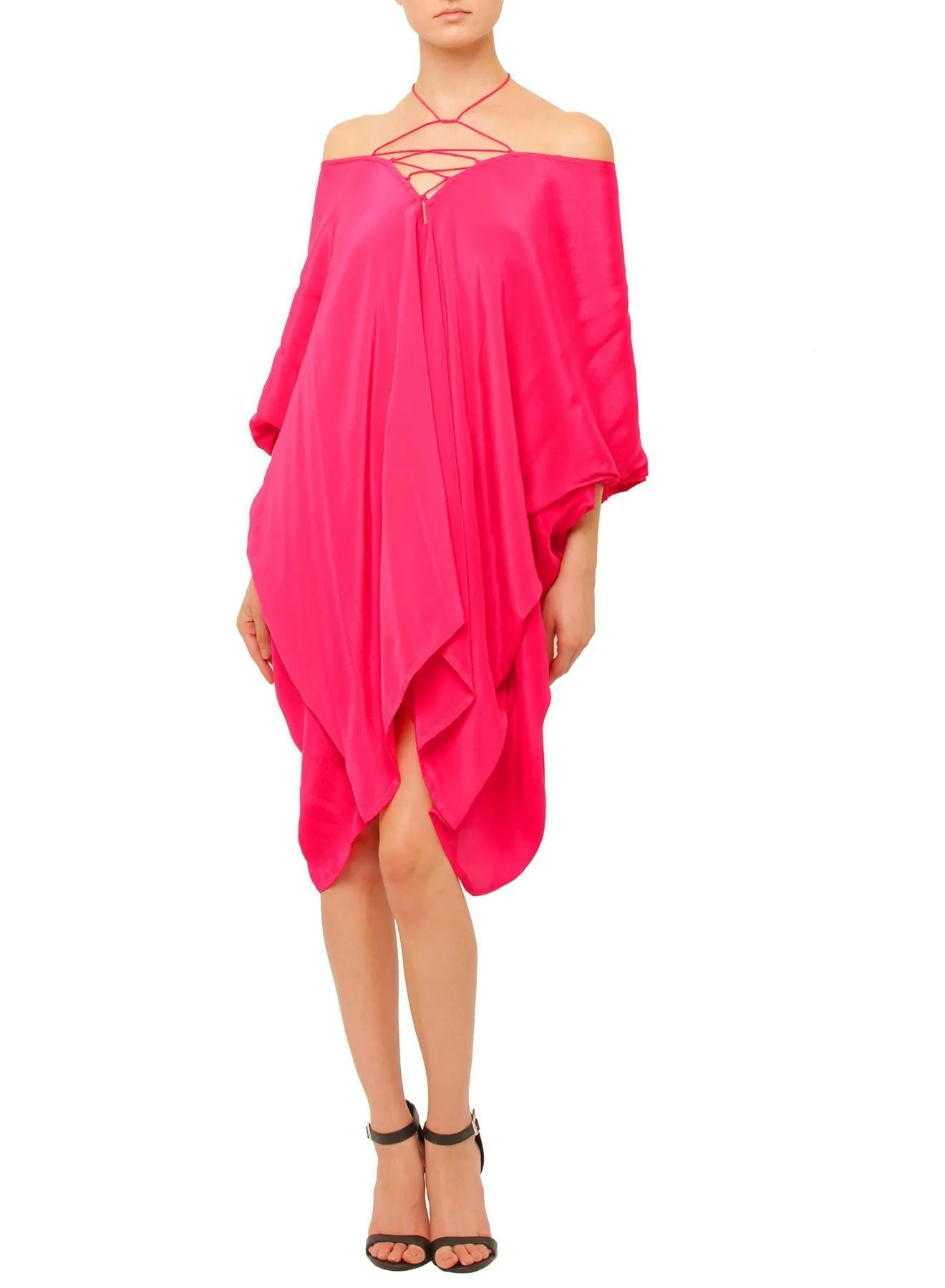 Solid fuchsia short kaftan dress Short