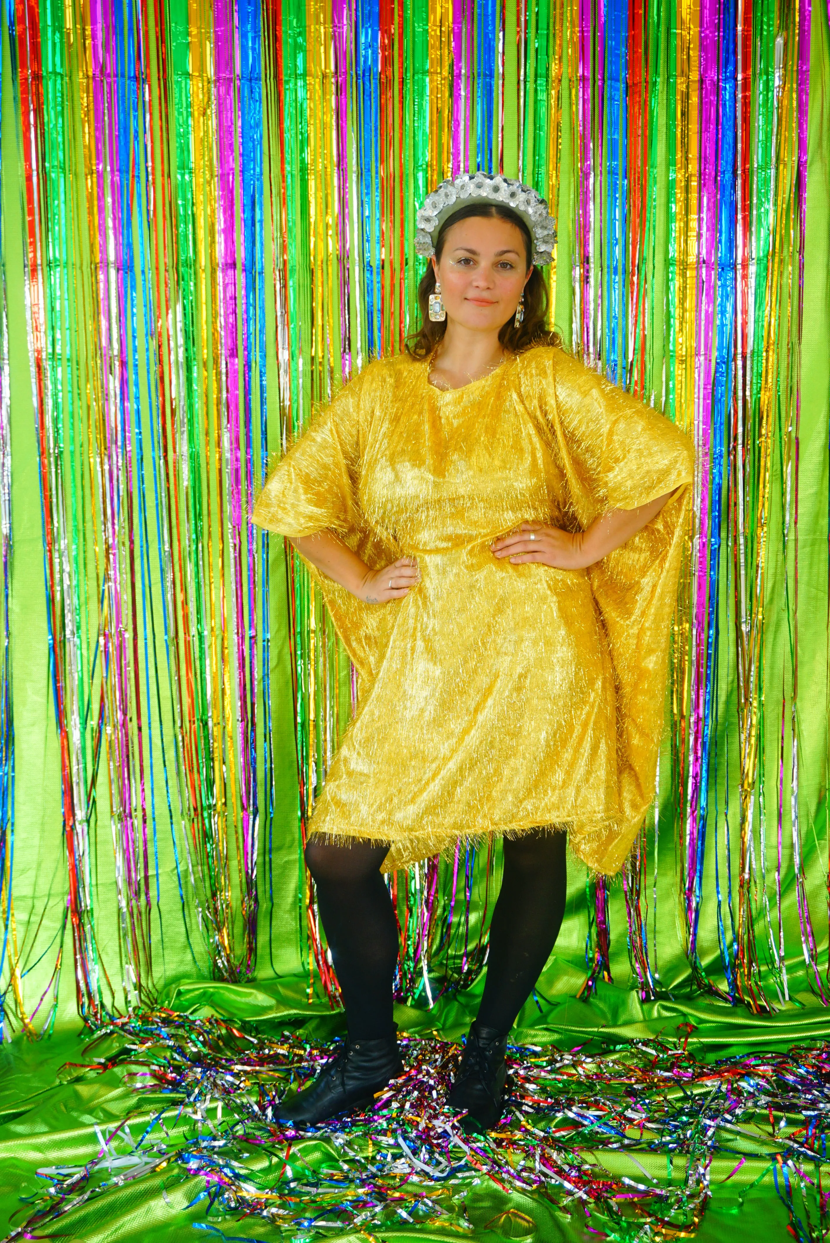 Sparkles Tinsel Hair Mini Kaftan Party Gold