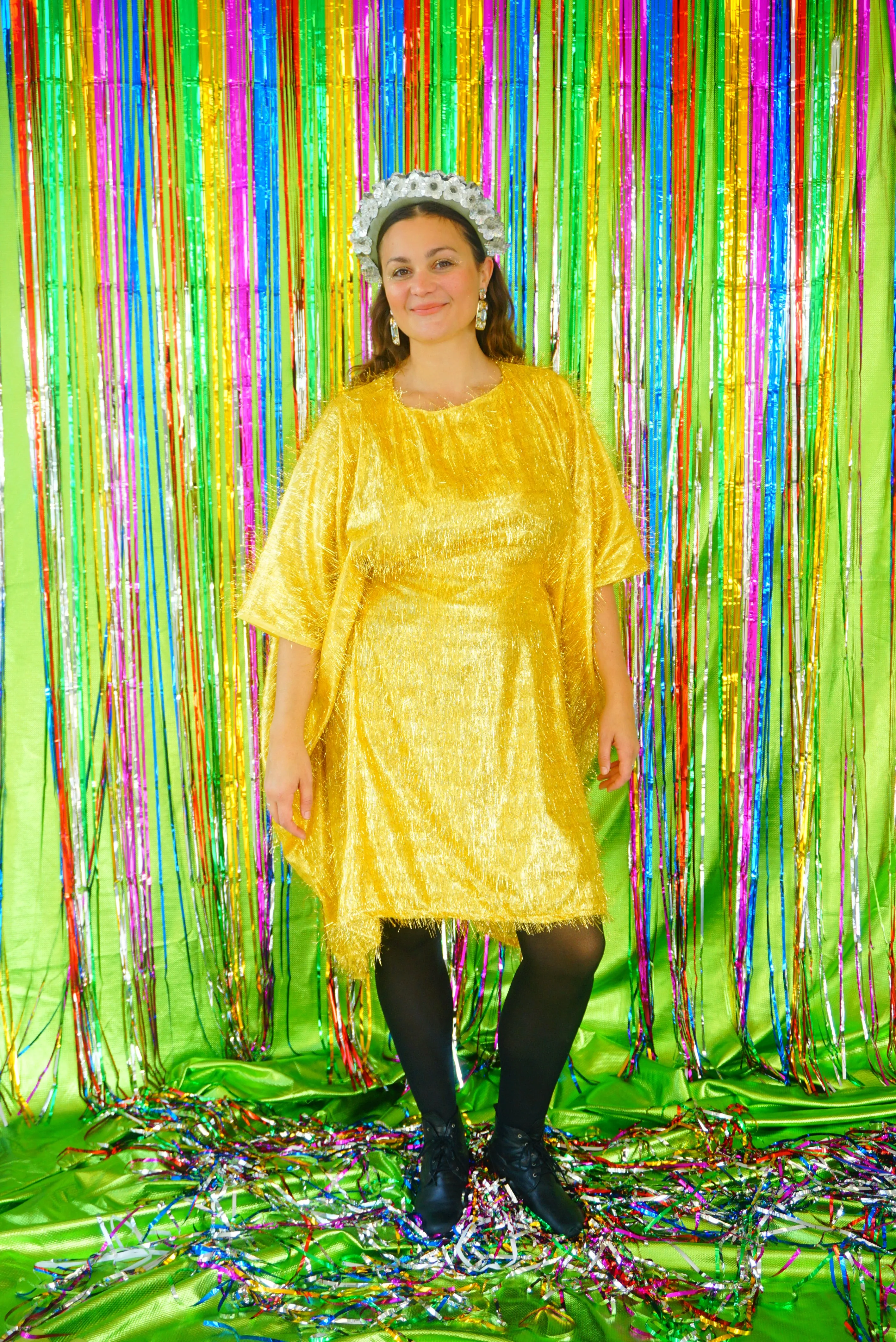 Sparkles Tinsel Hair Mini Kaftan Party Gold