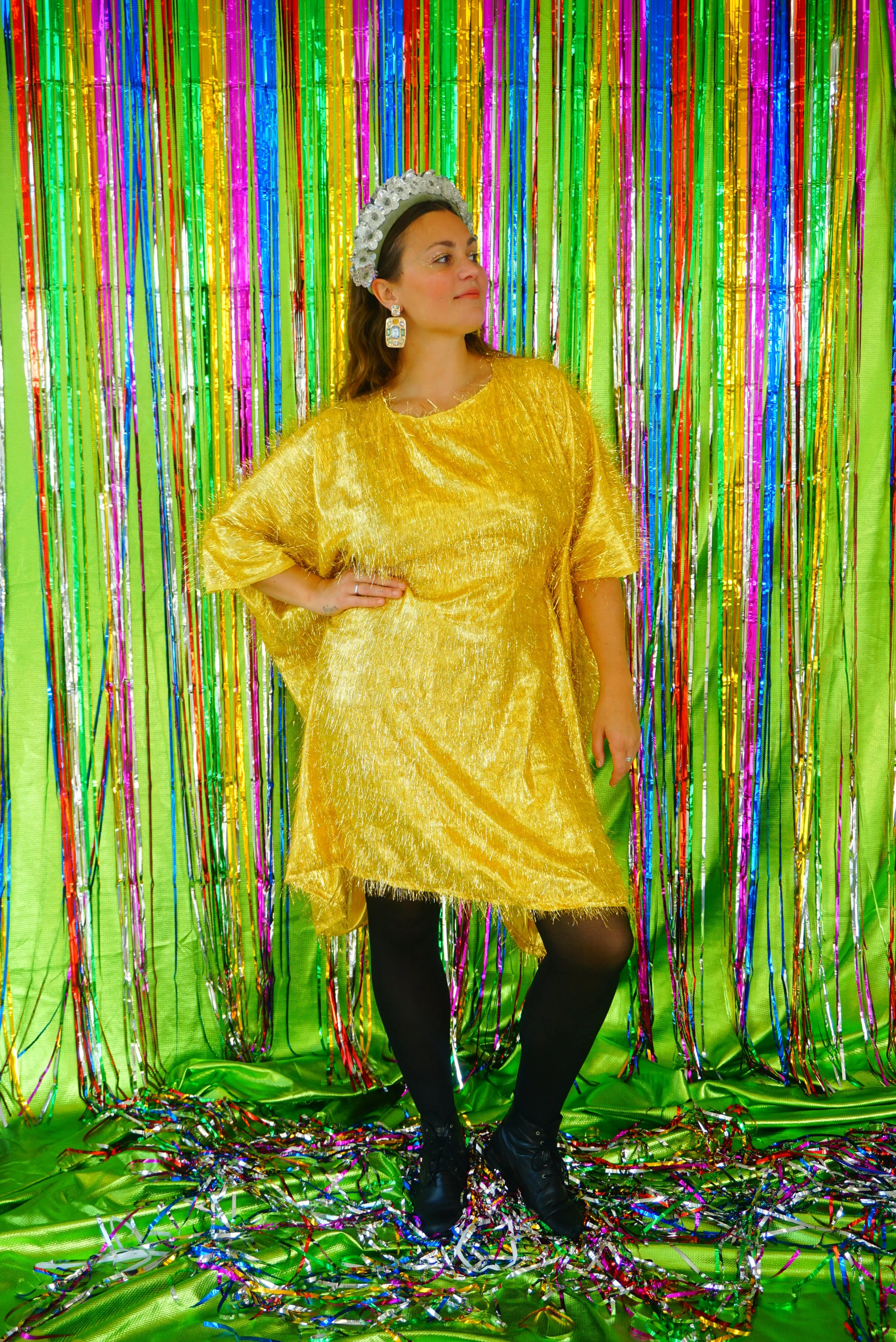 Sparkles Tinsel Hair Mini Kaftan Party Gold