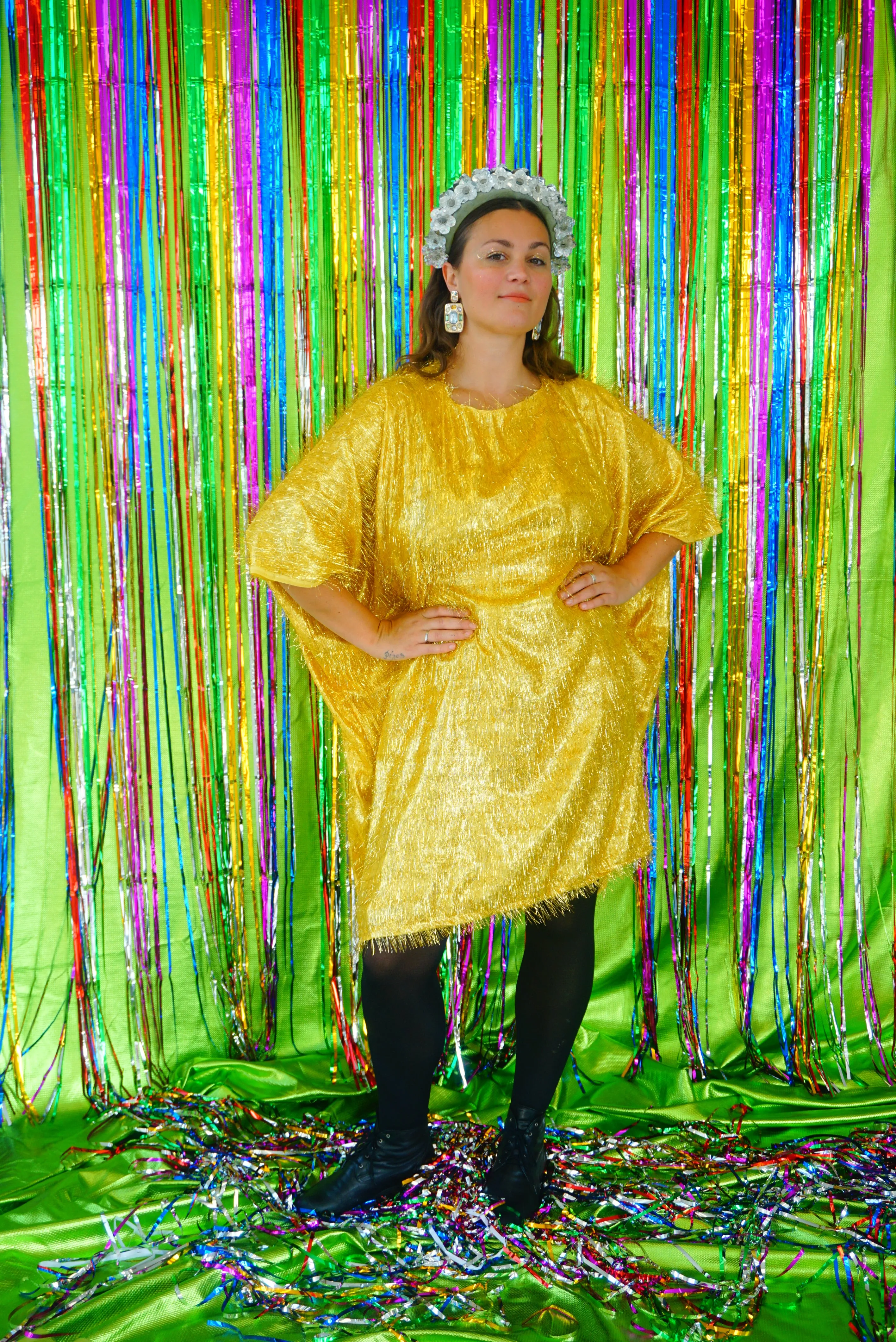 Sparkles Tinsel Hair Mini Kaftan Party Gold