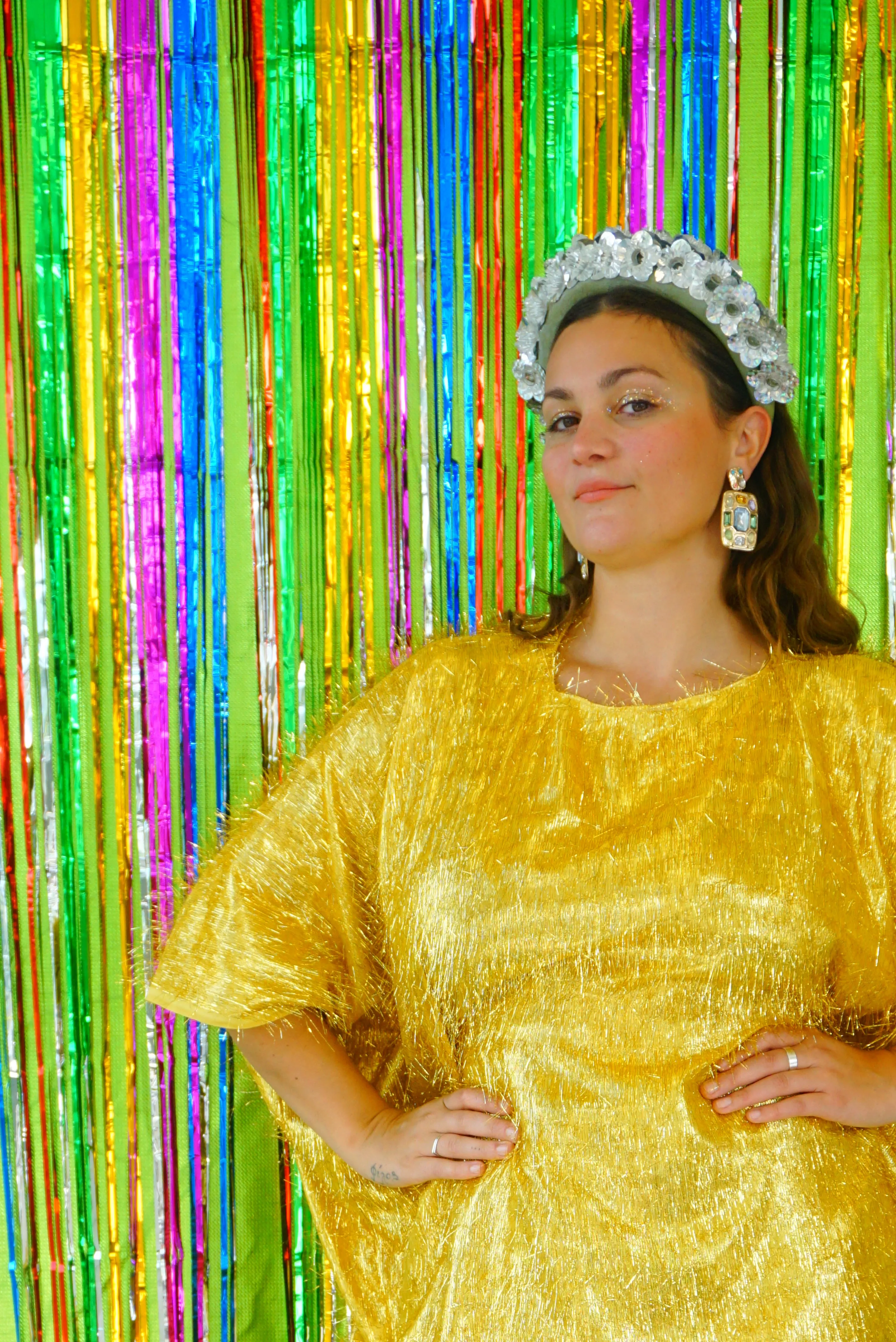Sparkles Tinsel Hair Mini Kaftan Party Gold