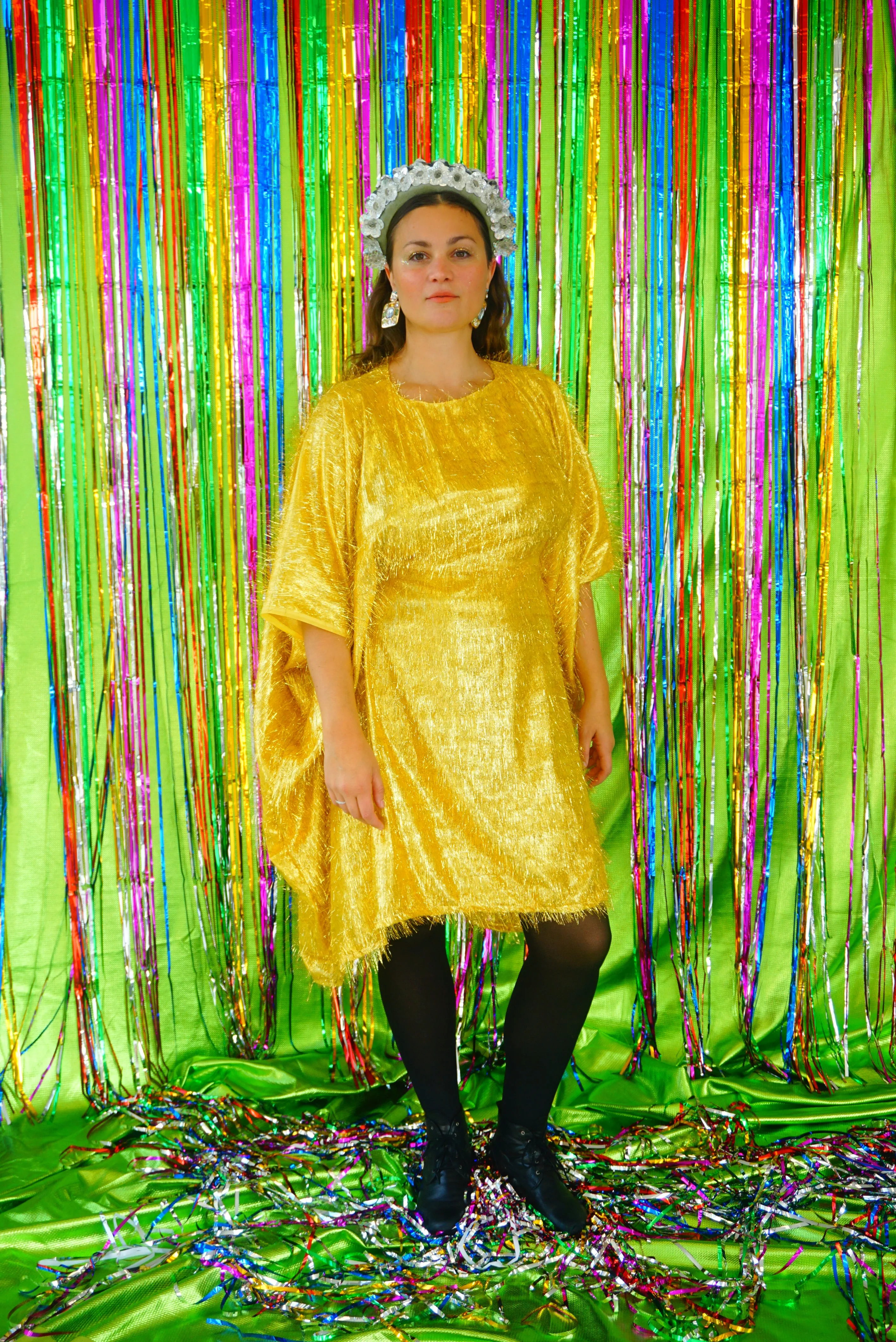 Sparkles Tinsel Hair Mini Kaftan Party Gold