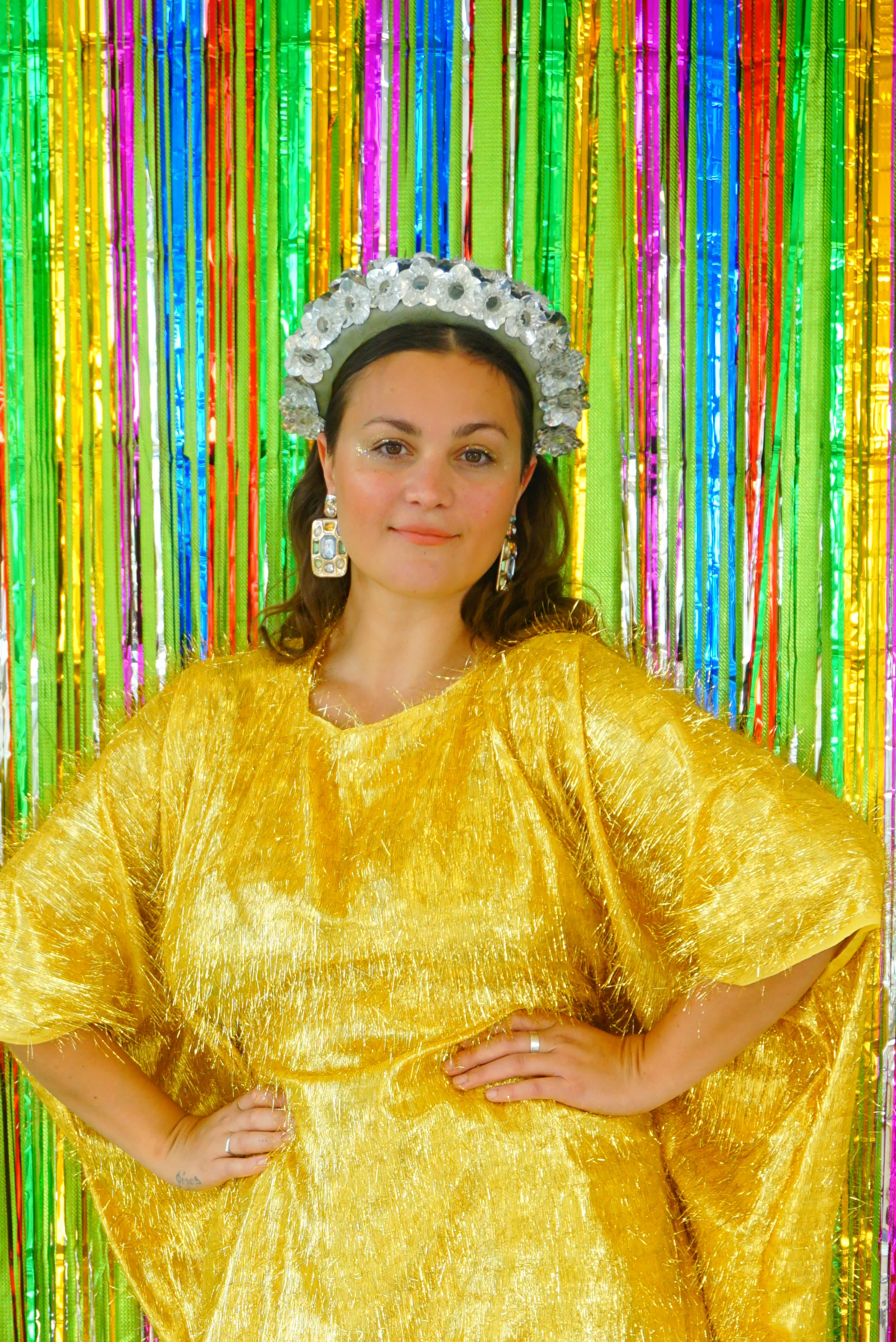 Sparkles Tinsel Hair Mini Kaftan Party Gold