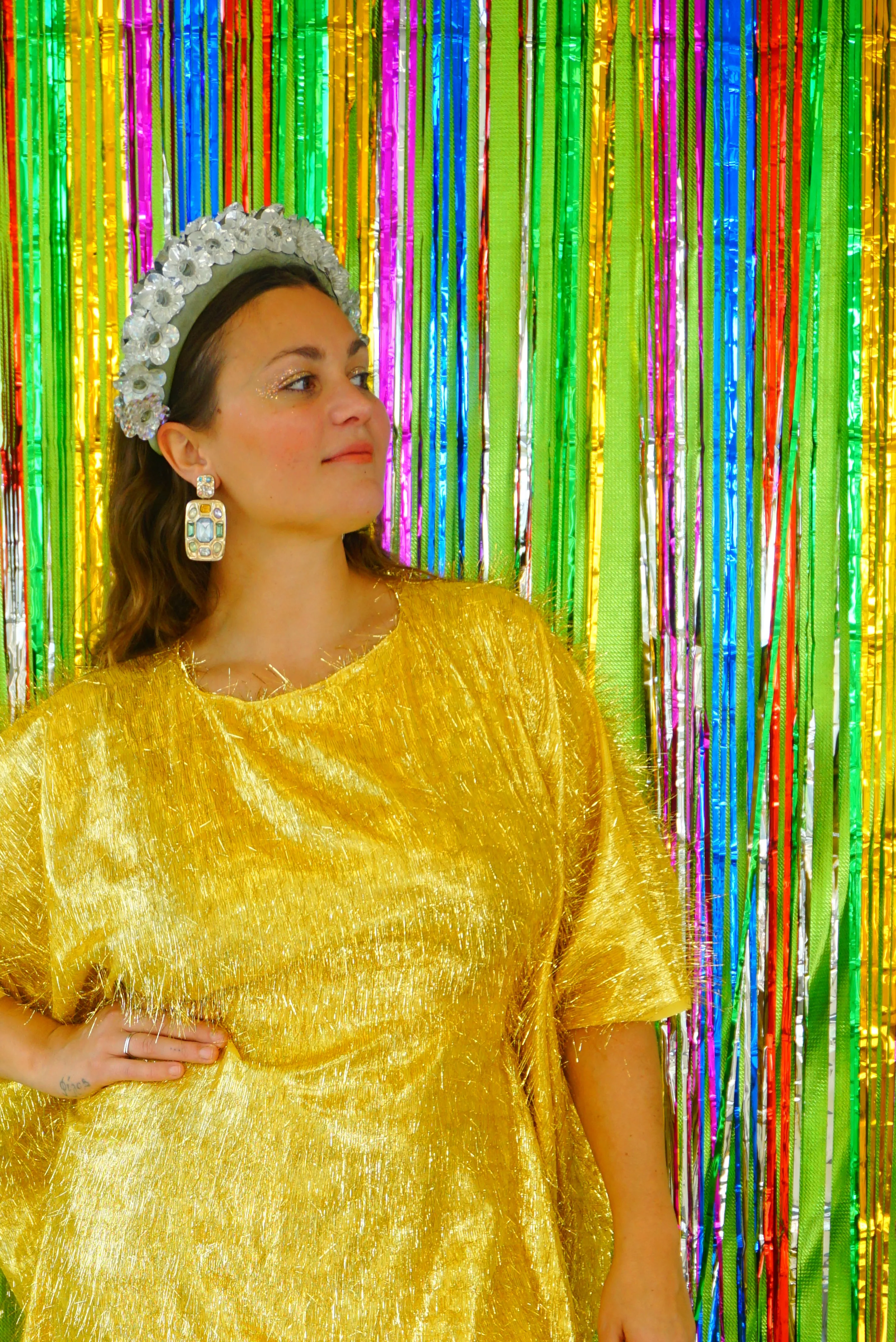 Sparkles Tinsel Hair Mini Kaftan Party Gold