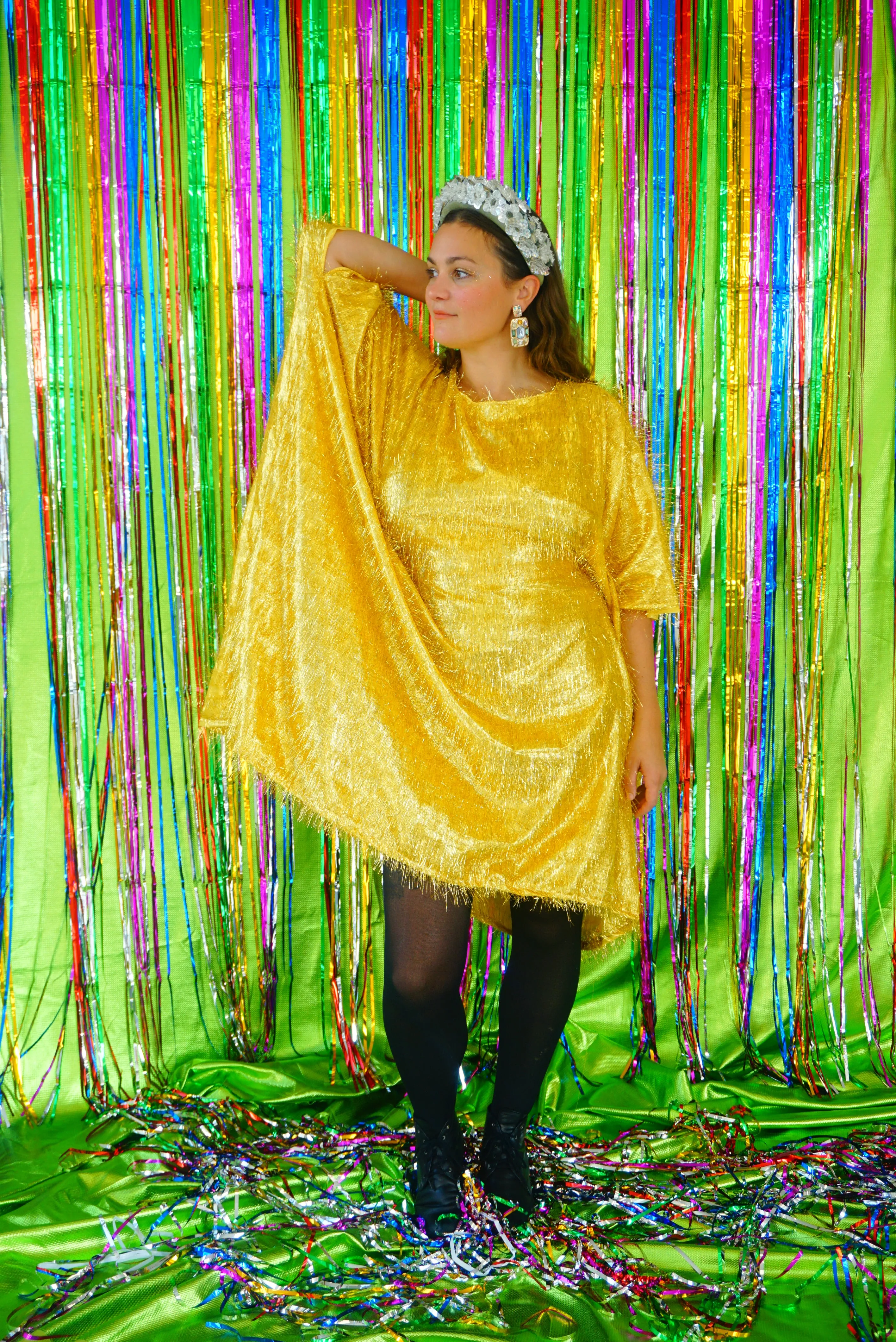 Sparkles Tinsel Hair Mini Kaftan Party Gold