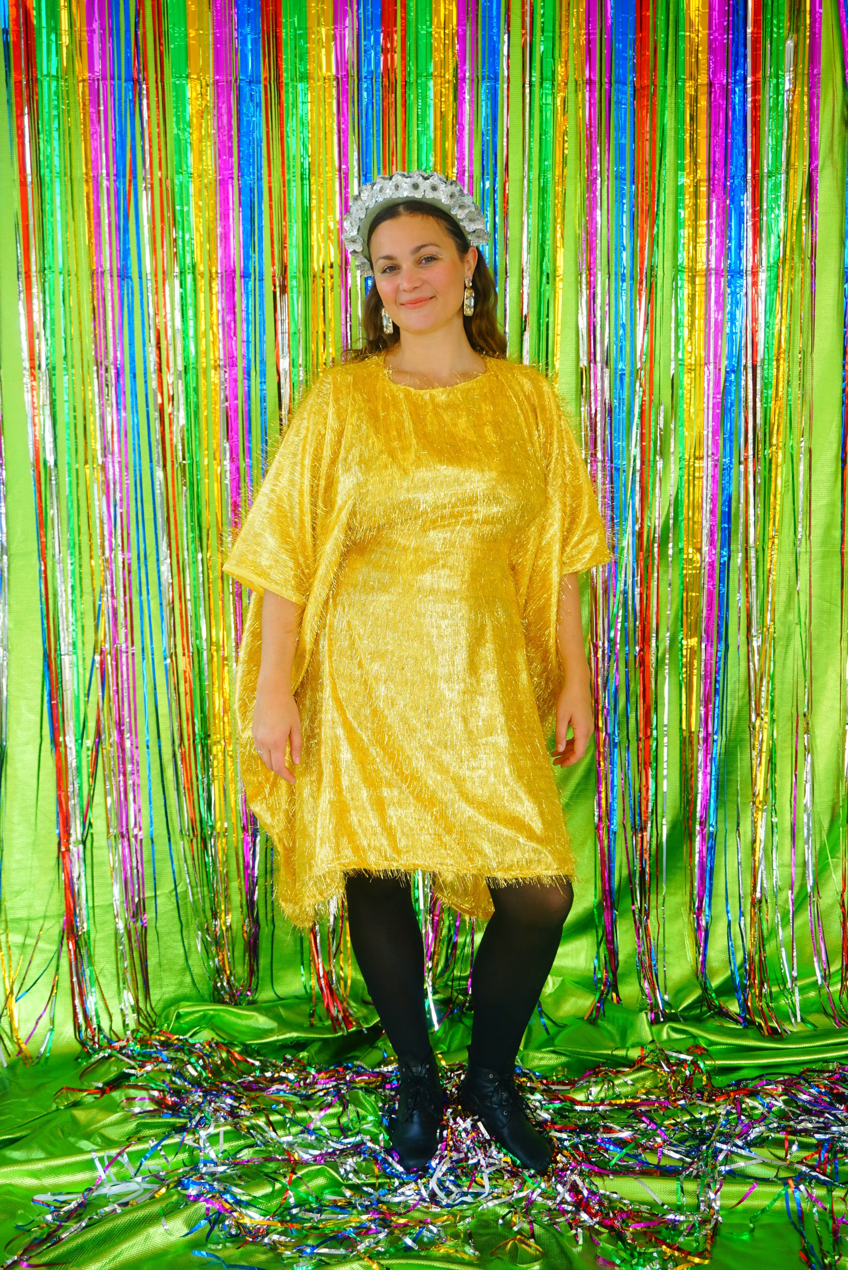 Sparkles Tinsel Hair Mini Kaftan Party Gold