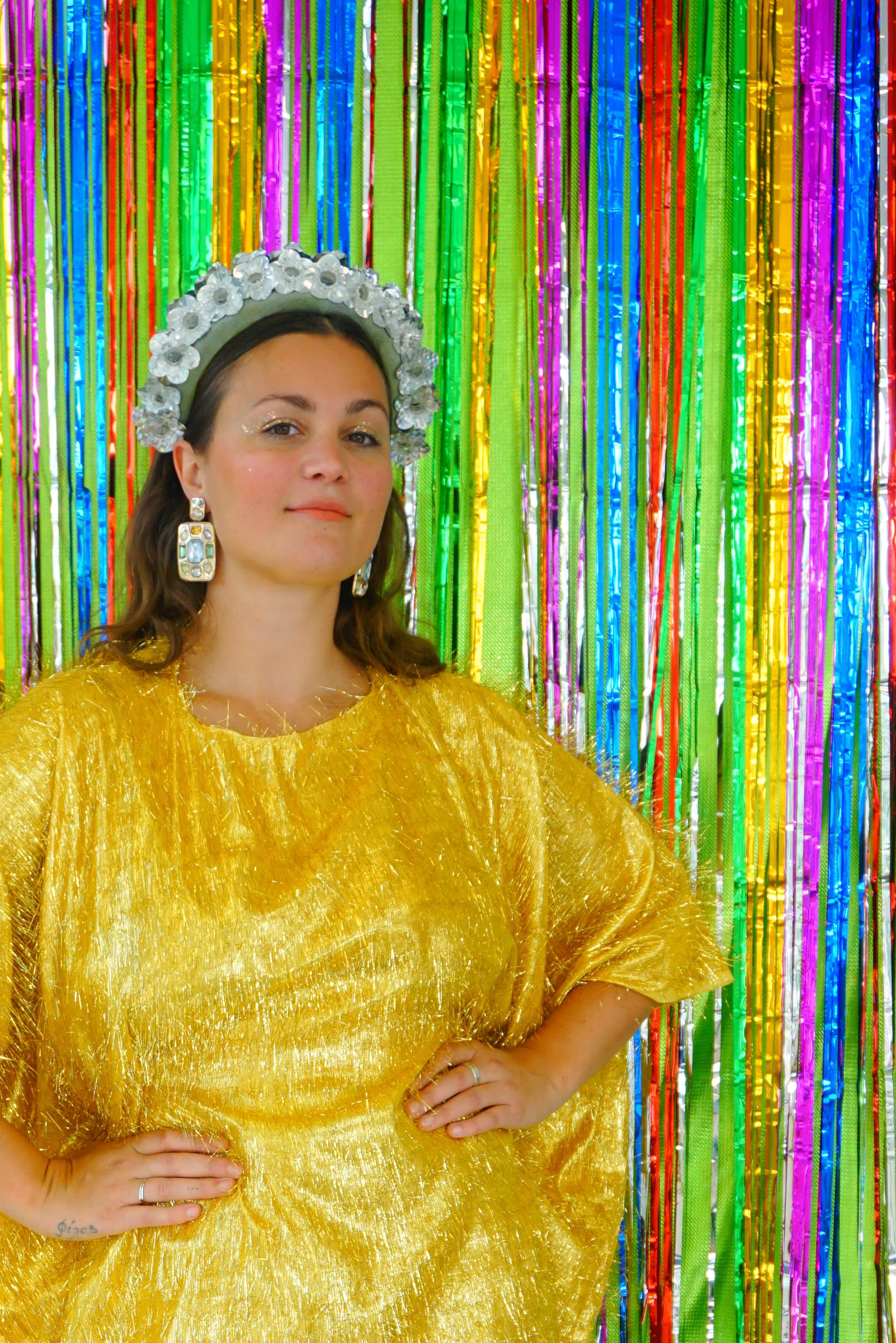 Sparkles Tinsel Hair Mini Kaftan Party Gold
