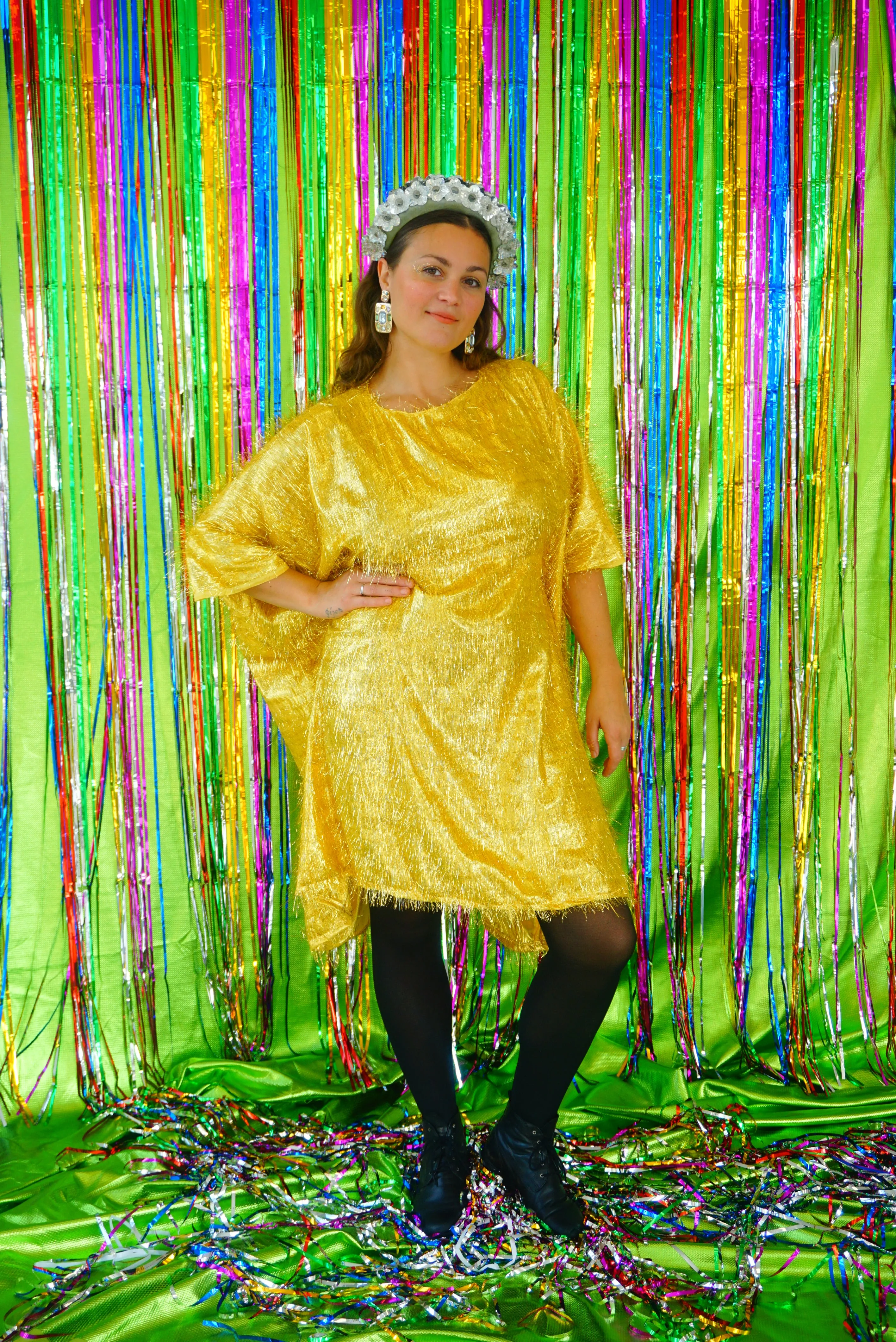 Sparkles Tinsel Hair Mini Kaftan Party Gold