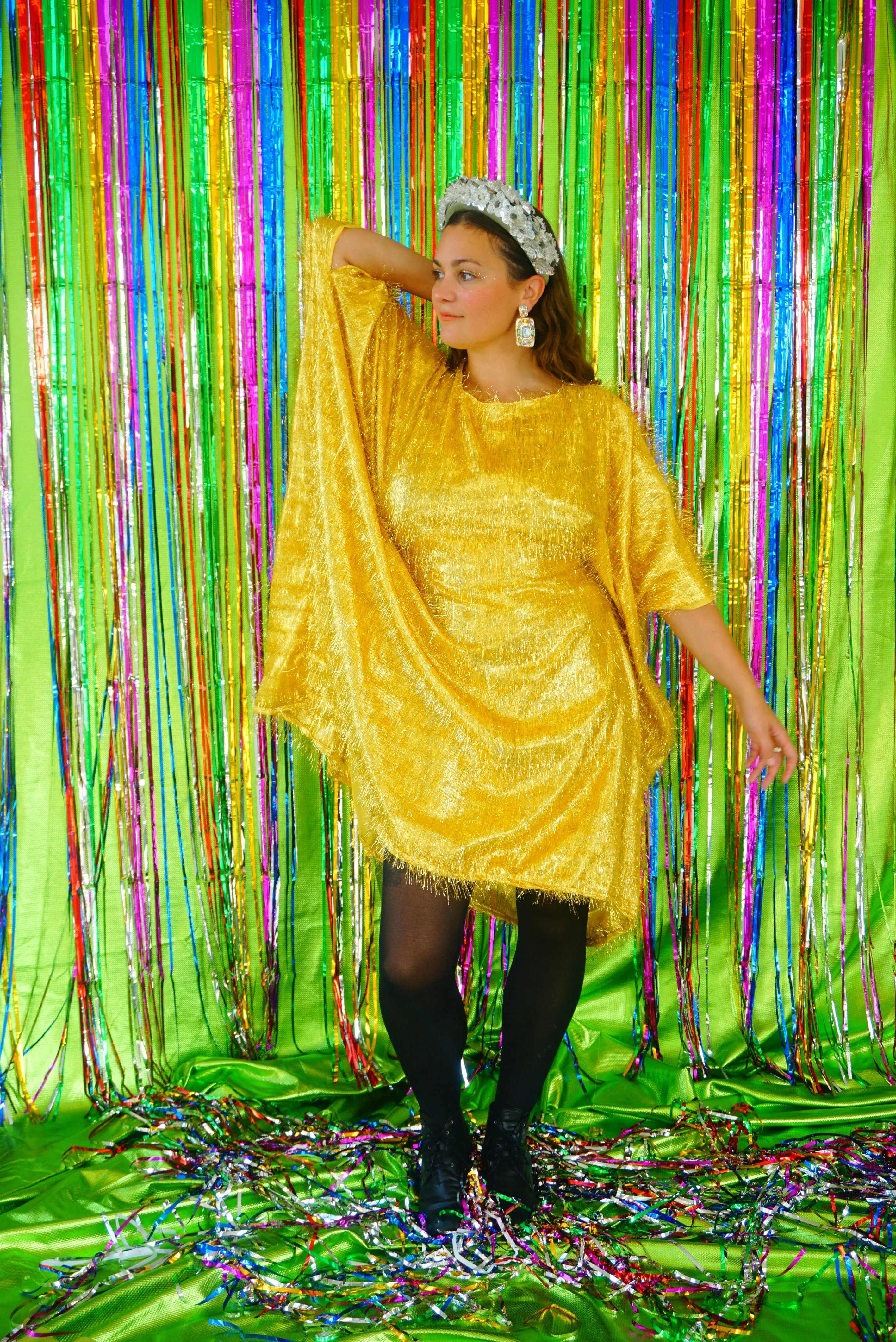 Sparkles Tinsel Hair Mini Kaftan Party Gold