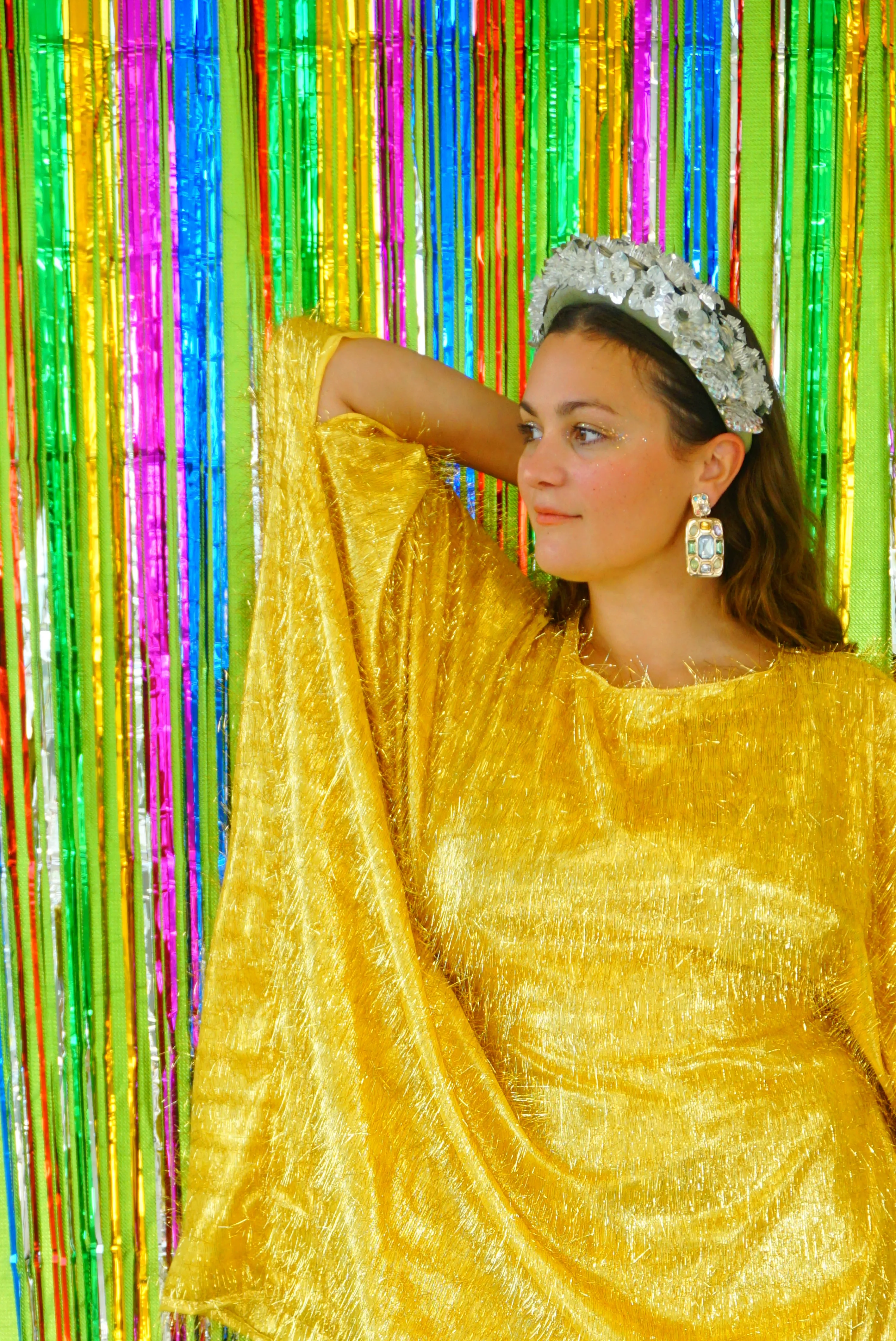 Sparkles Tinsel Hair Mini Kaftan Party Gold
