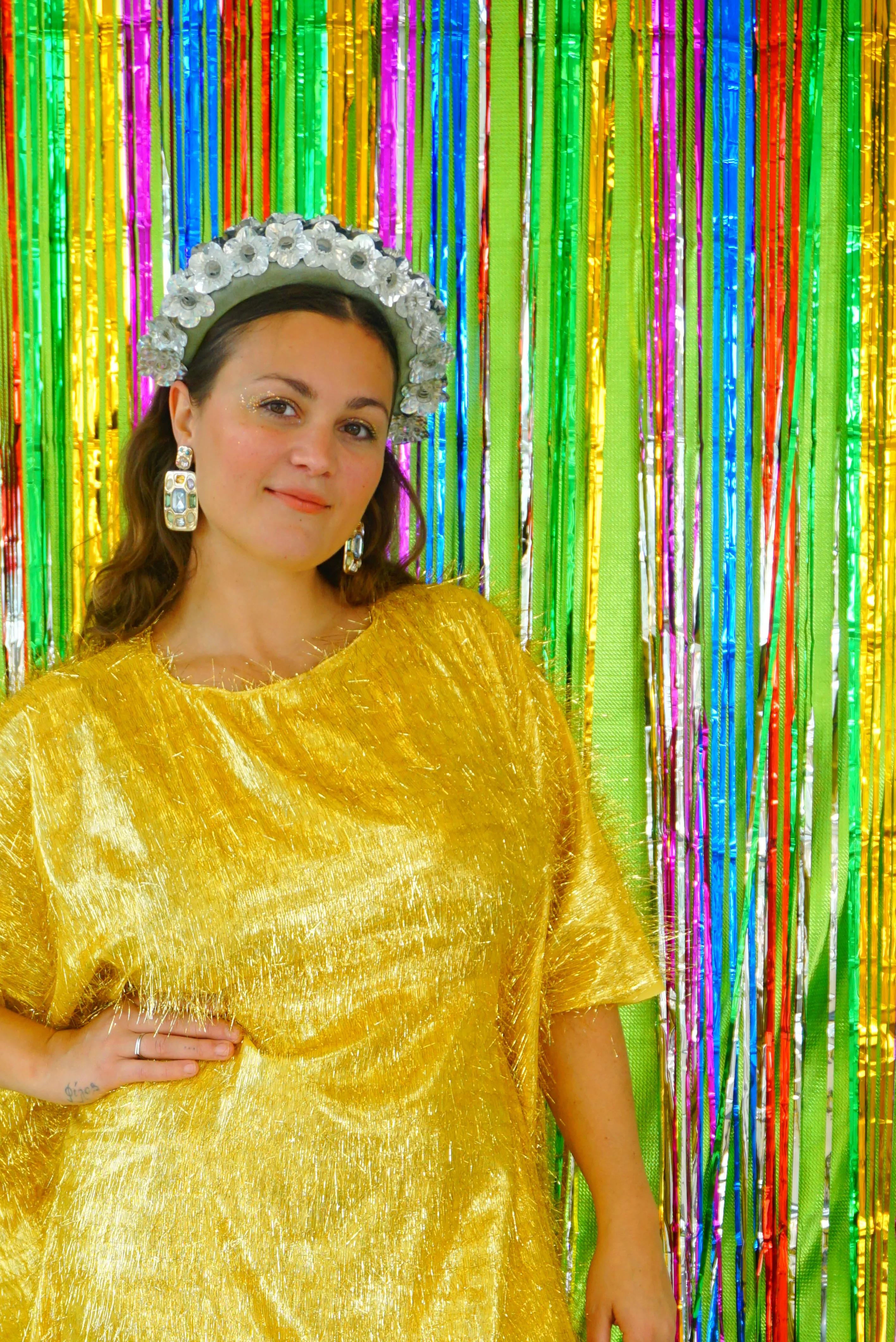 Sparkles Tinsel Hair Mini Kaftan Party Gold