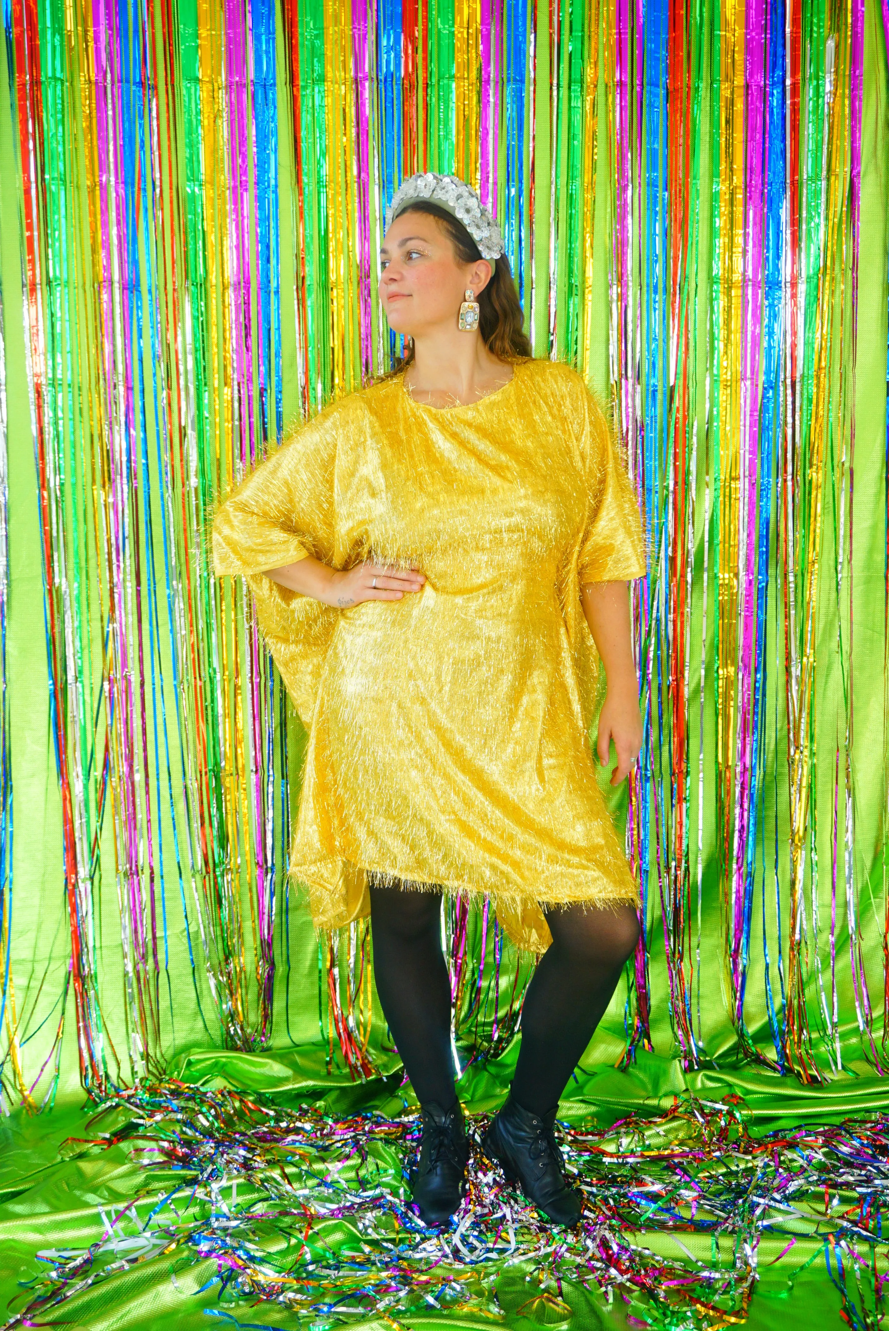 Sparkles Tinsel Hair Mini Kaftan Party Gold