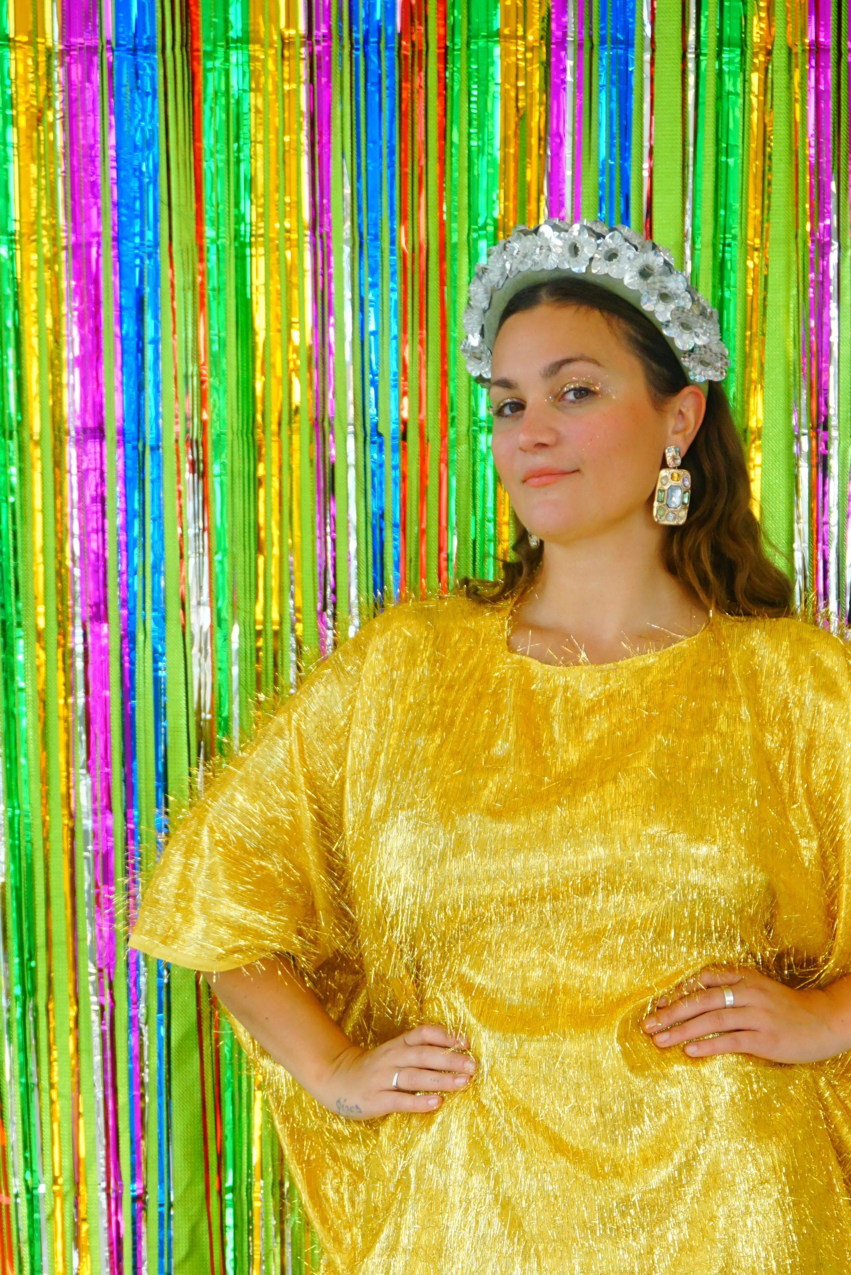 Sparkles Tinsel Hair Mini Kaftan Party Gold