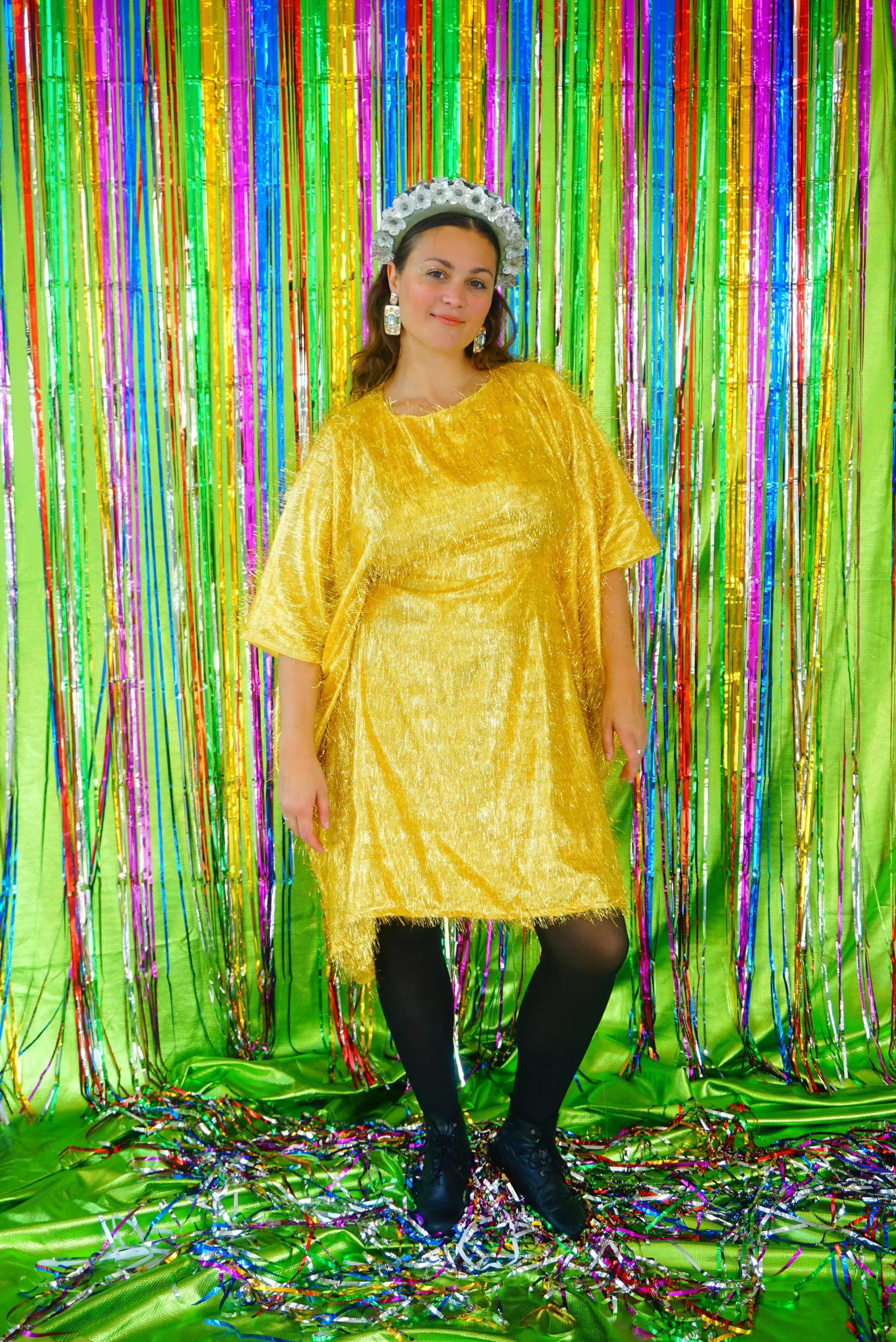 Sparkles Tinsel Hair Mini Kaftan Party Gold
