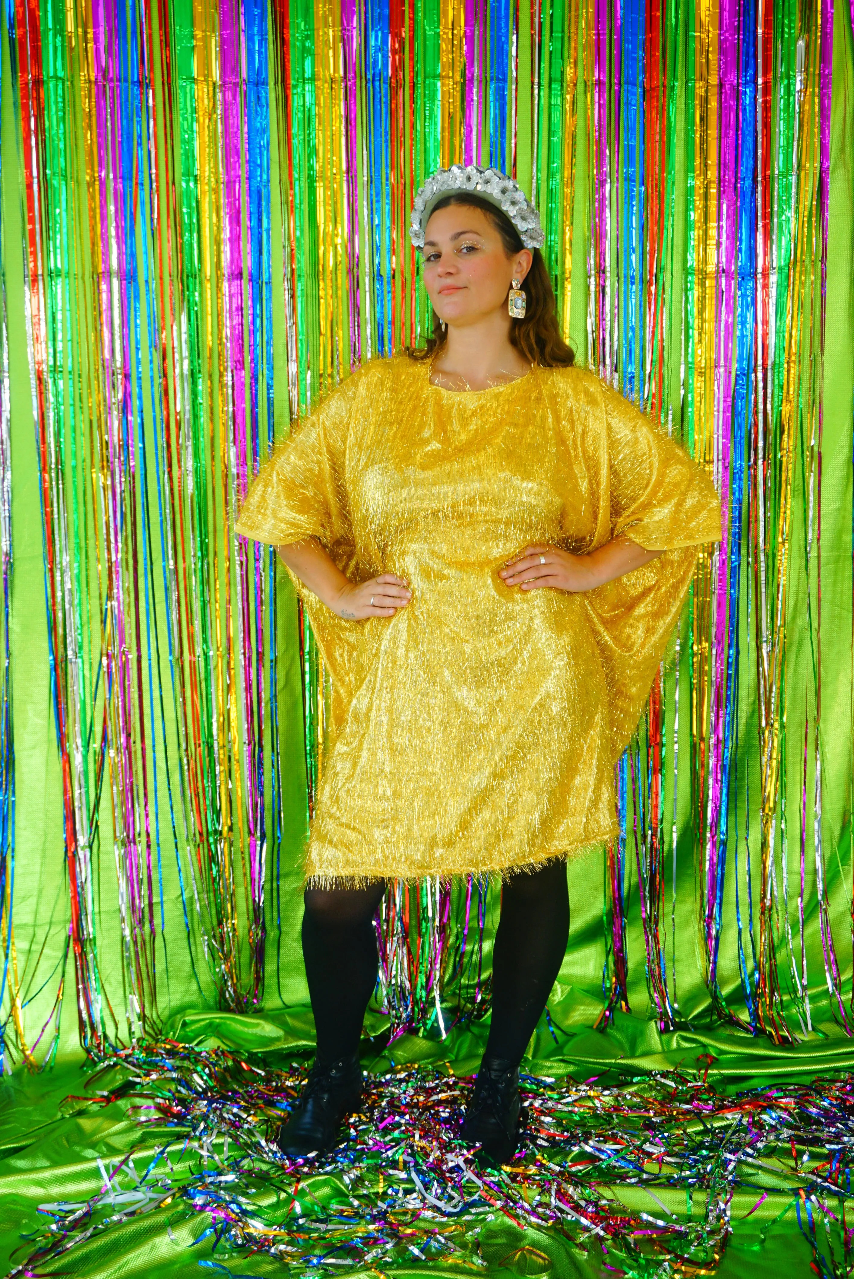 Sparkles Tinsel Hair Mini Kaftan Party Gold