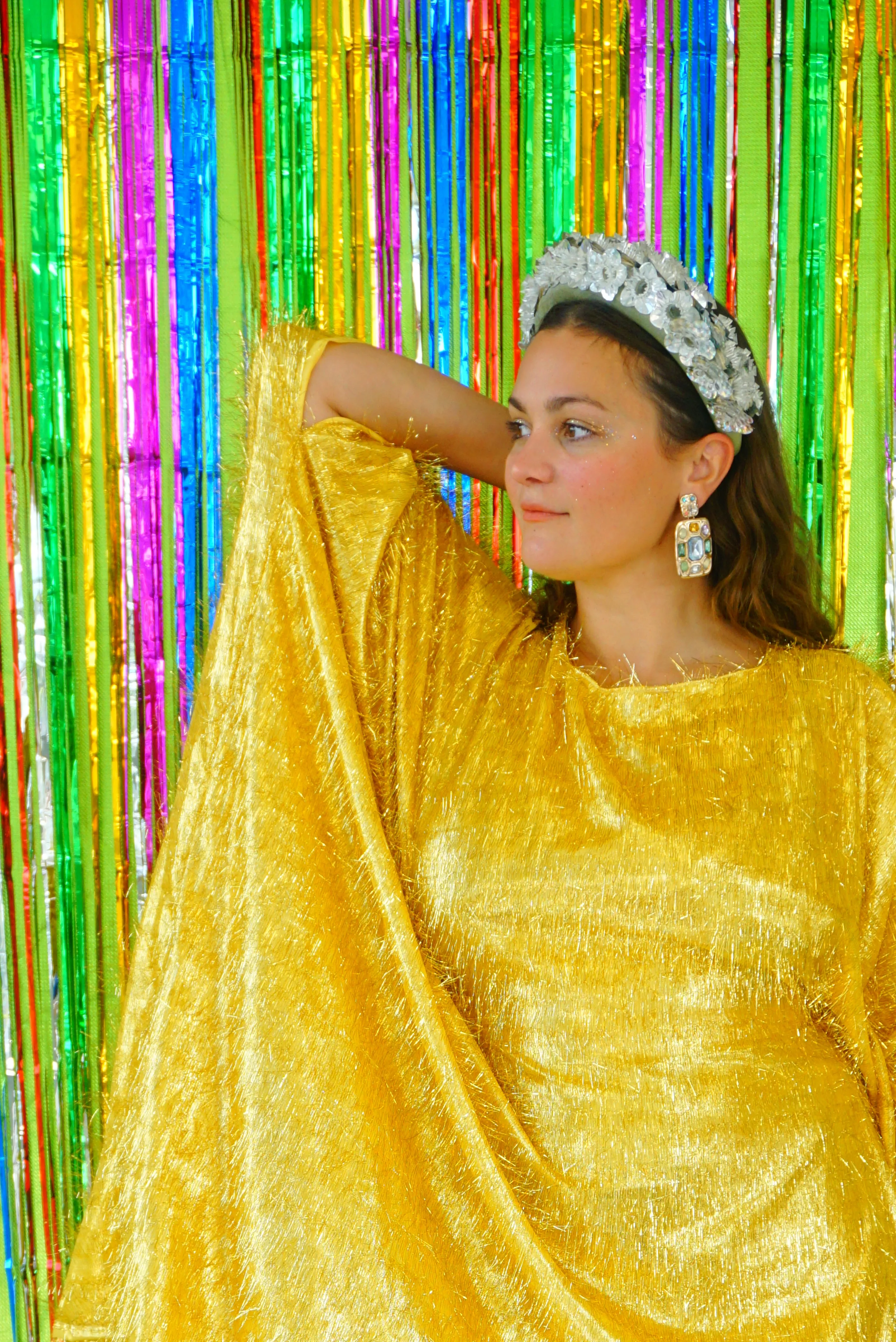 Sparkles Tinsel Hair Mini Kaftan Party Gold